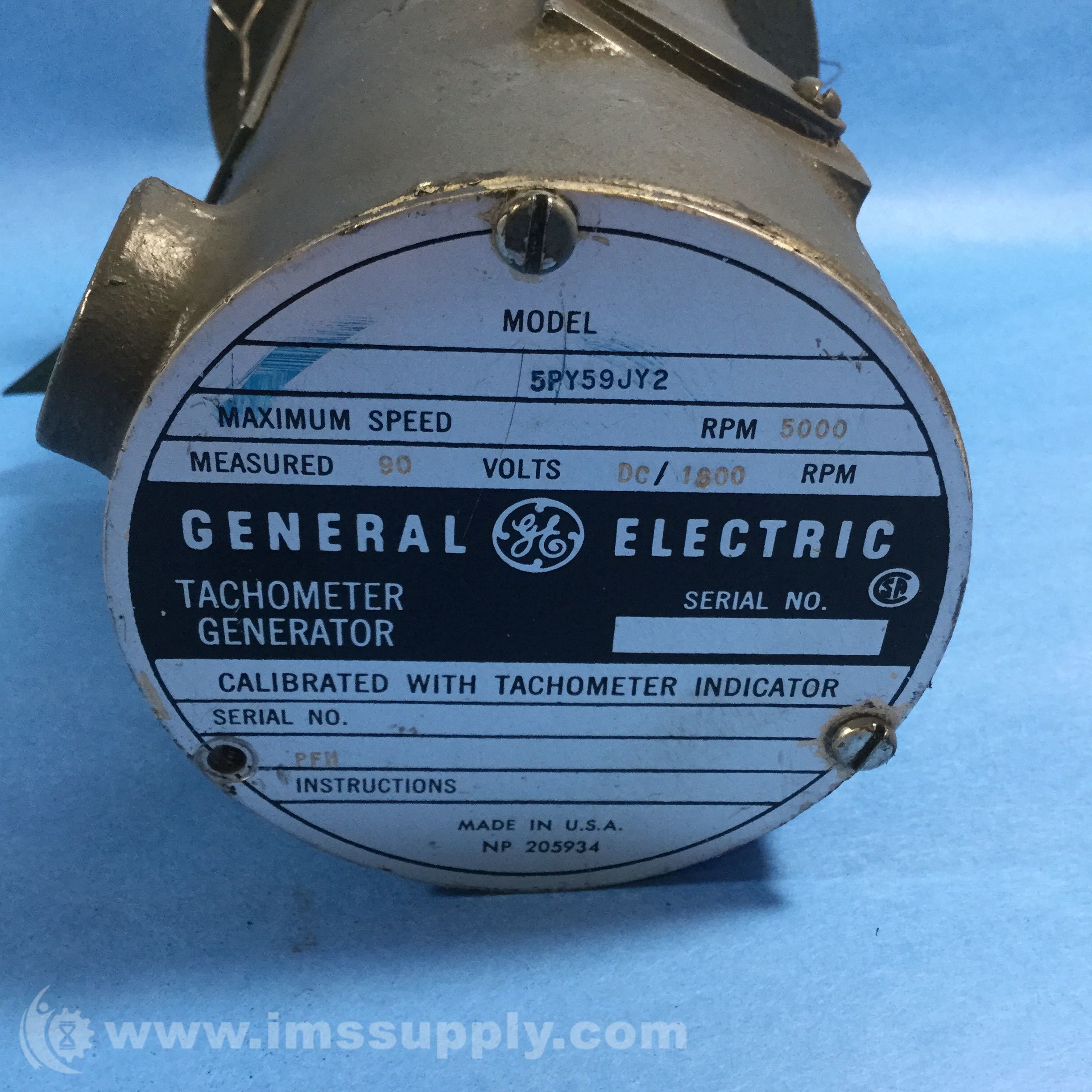 General Electric 5PY59JY2 Tachometer Generator, 5000RPM, 90VDC IMS Supply