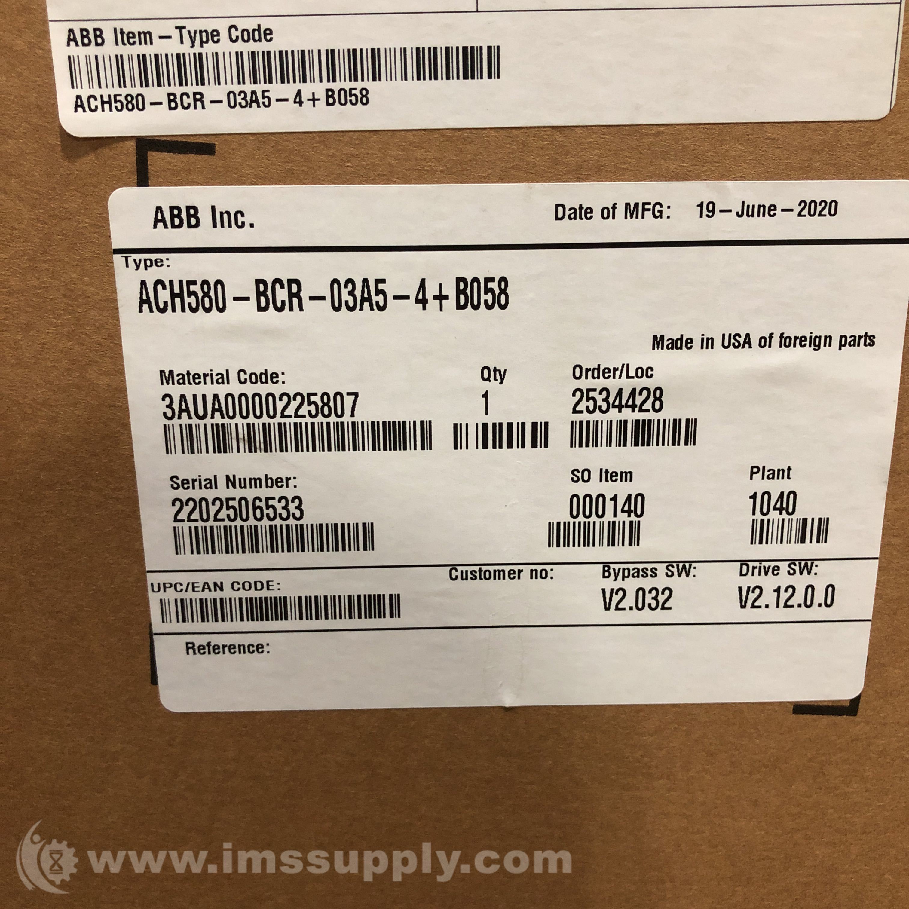 ABB ACH580-BCR-03A5-4+B058 Variable Frequency Drive - IMS Supply