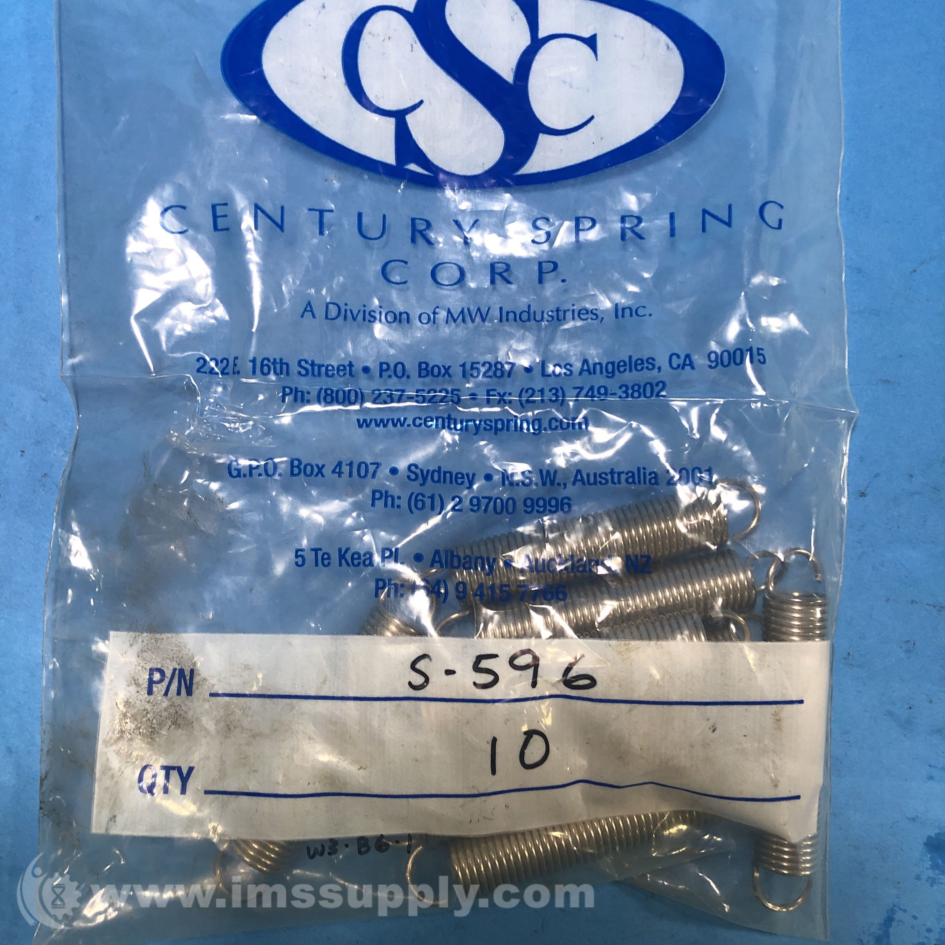 Century Spring S-596 Pack of 10 Extension Spring - IMS Supply