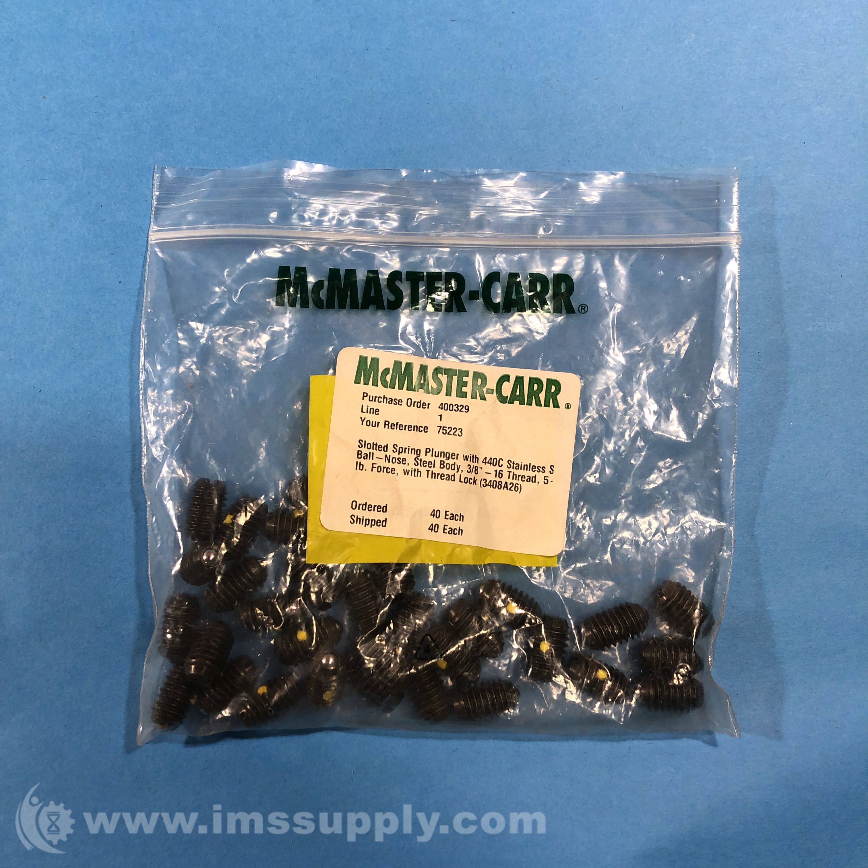 McMasterCarr 3408A26 Bag of 40 Slotted Spring Plunger IMS Supply