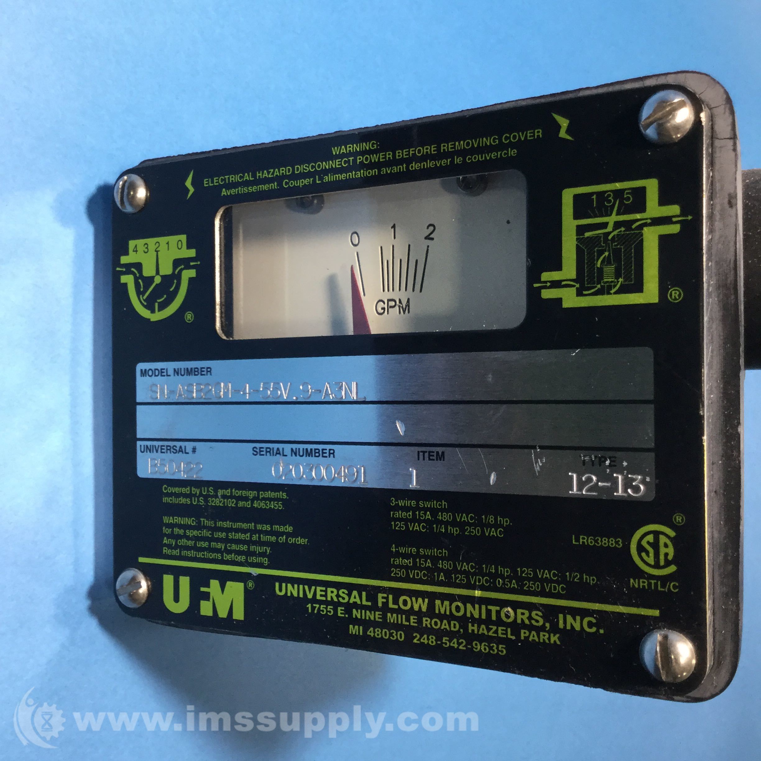 Universal Flow Monitors SN-ASB2GM-4-55V.9-A3NL Flow Meter - IMS Supply