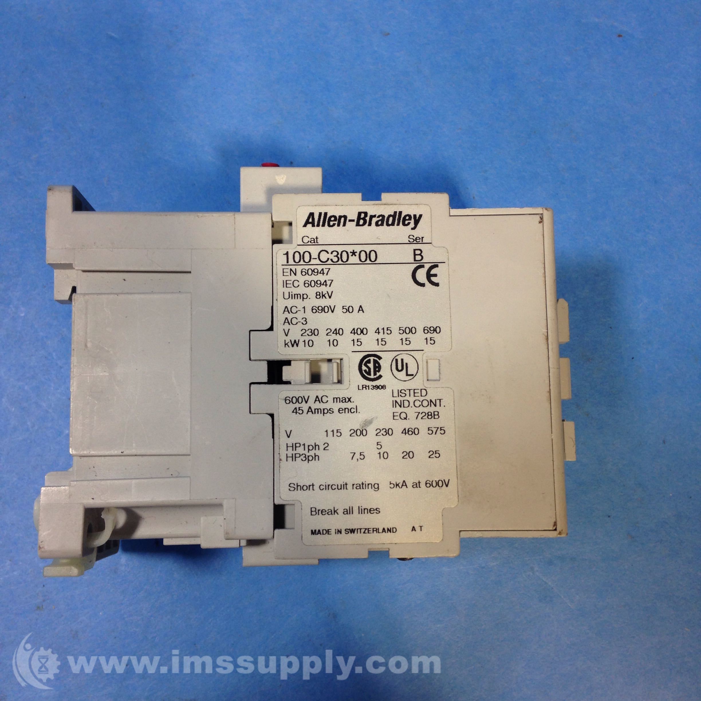 Allen Bradley 100C30*00 Contactor 30A 3P 120VAC Coil IMS Supply