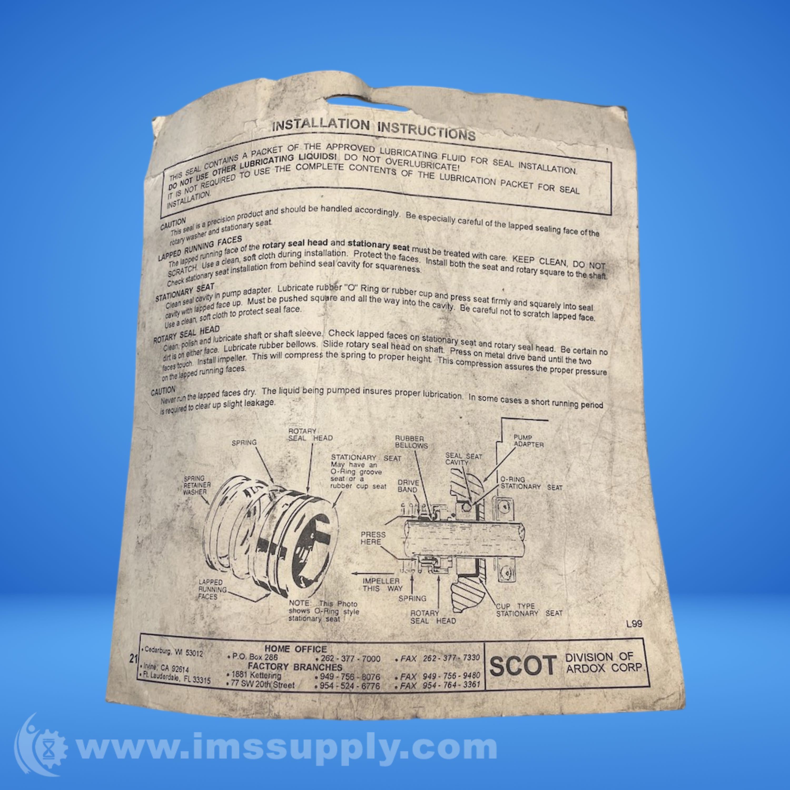 SCOT 101.000.173 Mechanical Pump Seal - IMS Supply