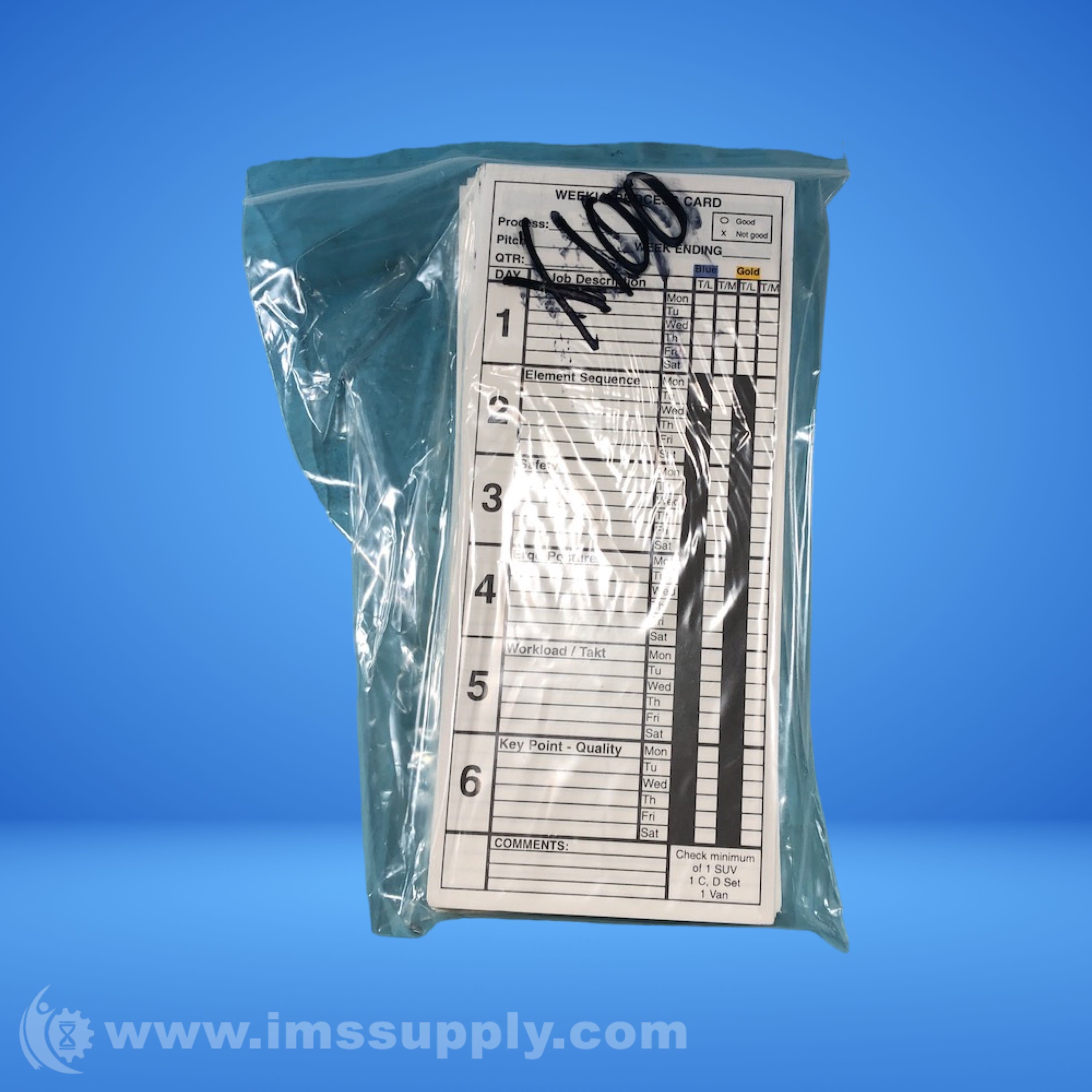 Pack of 100 Weekly Process Cards - IMS Supply