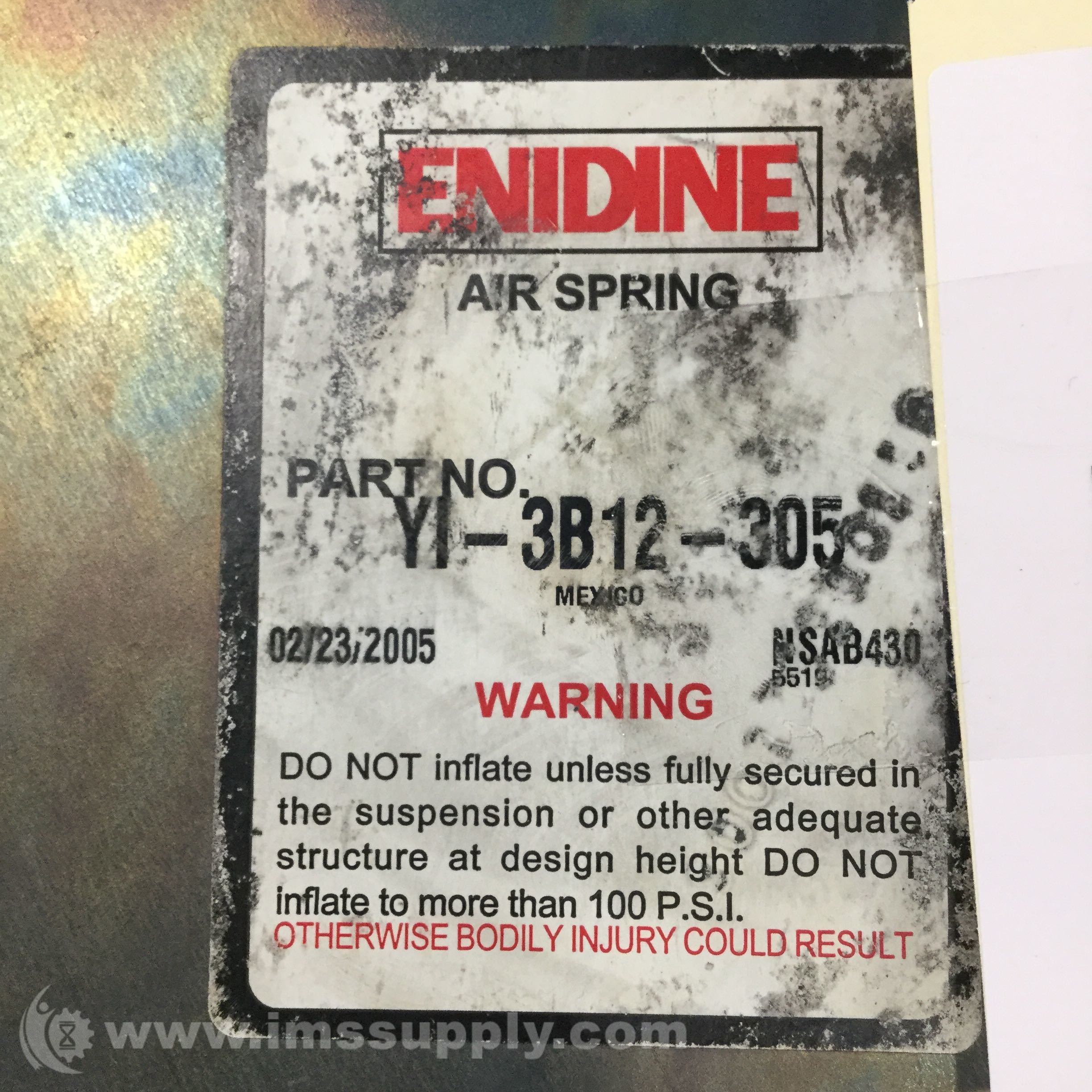 Enidine YI3B12305 Air Spring, Triple Convolute Style, 100 PSI IMS