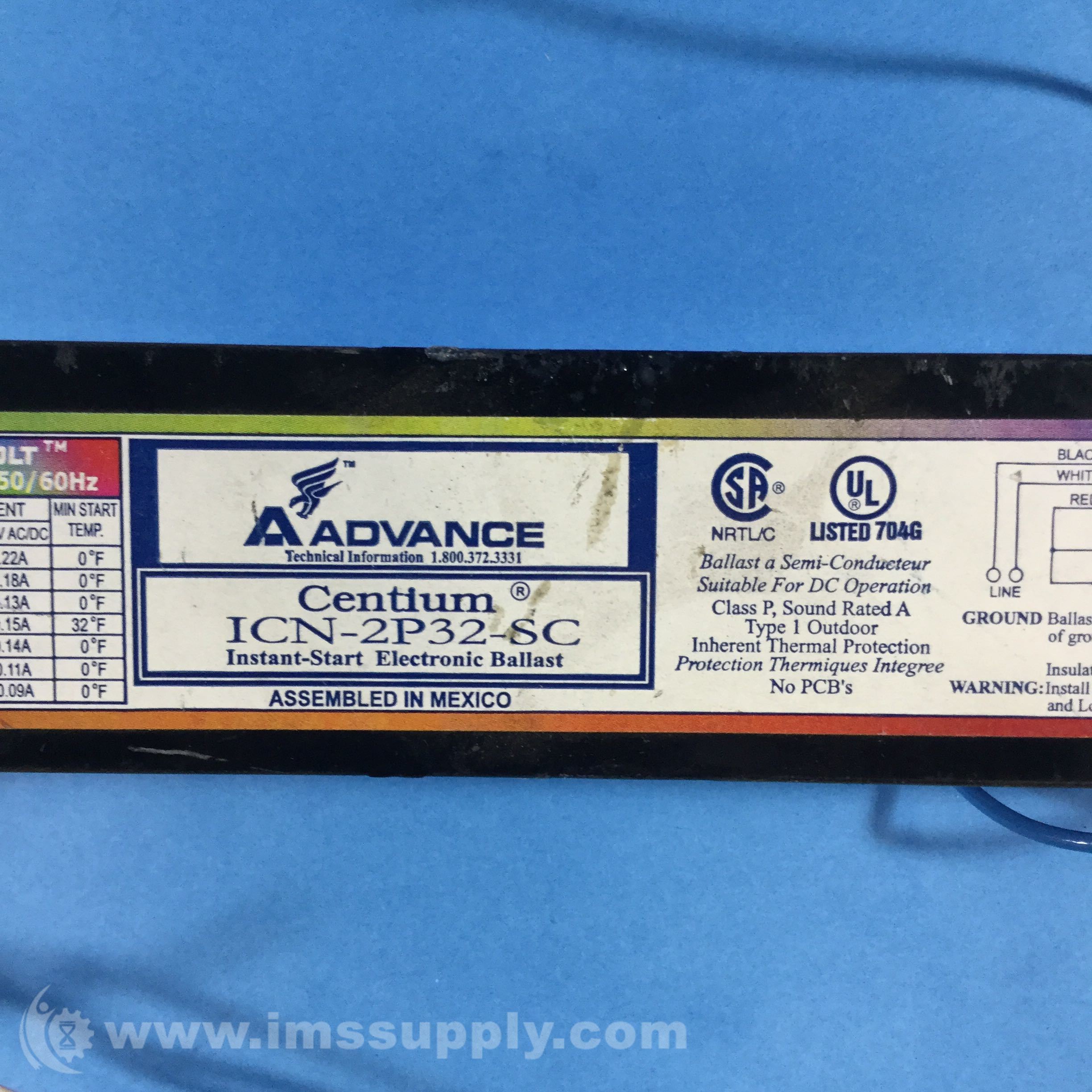 Advance Ballast ICN2P32SC Electronic Fluorescent Ballast IMS Supply