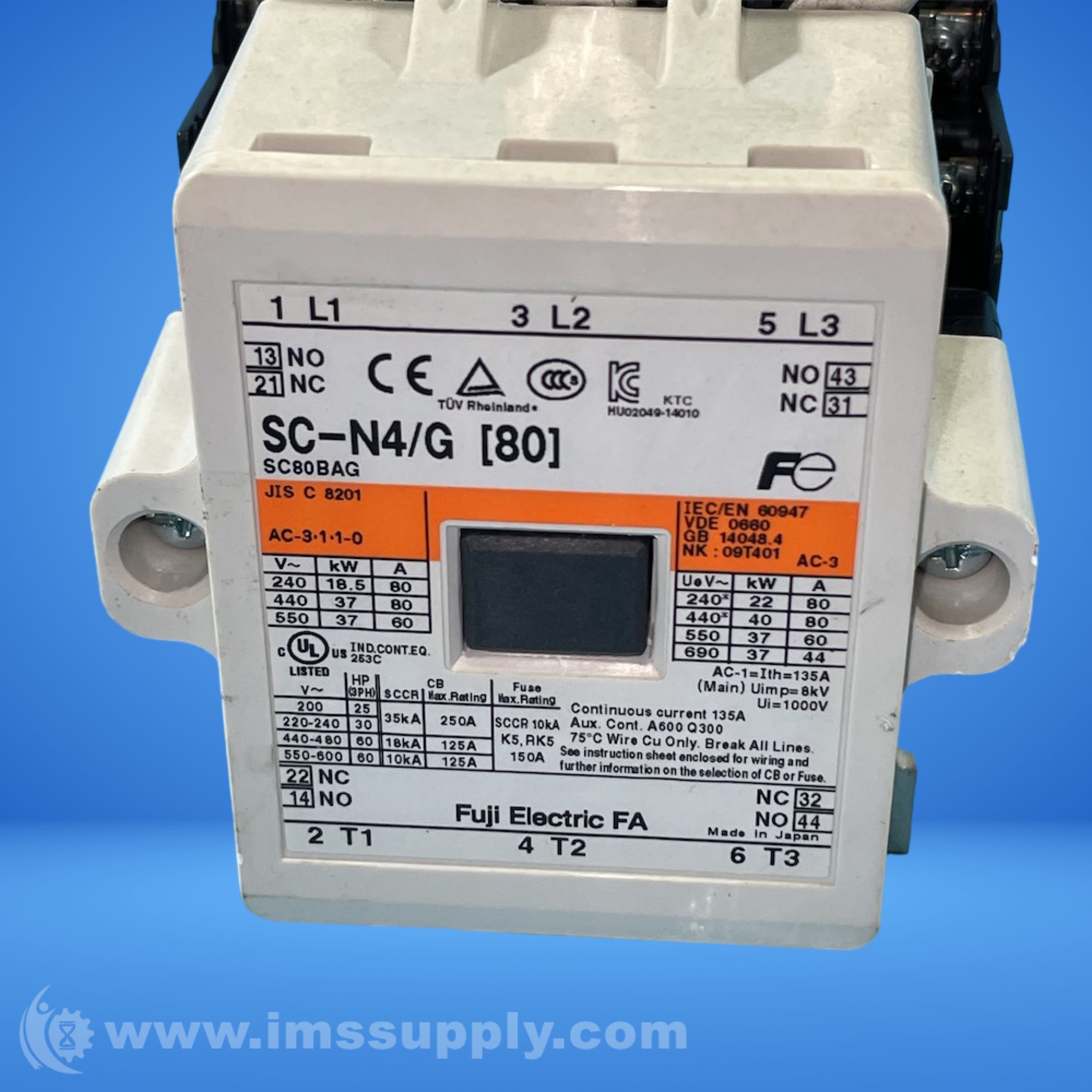 Fuji Electric SC-N4/G [80] 3-Pole Magnetic Contactor - IMS Supply