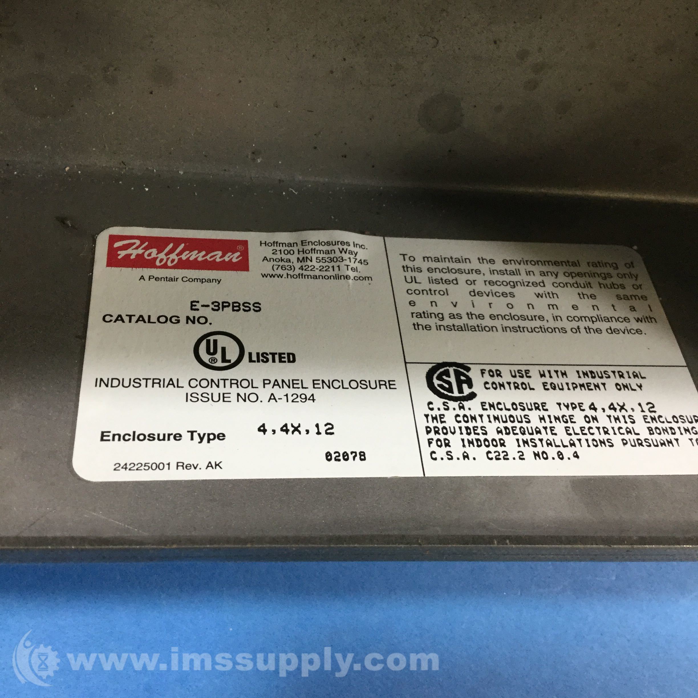 Hoffmann E3PBSS Pushbutton Enclosure Type 4, 4x, 12 IMS Supply
