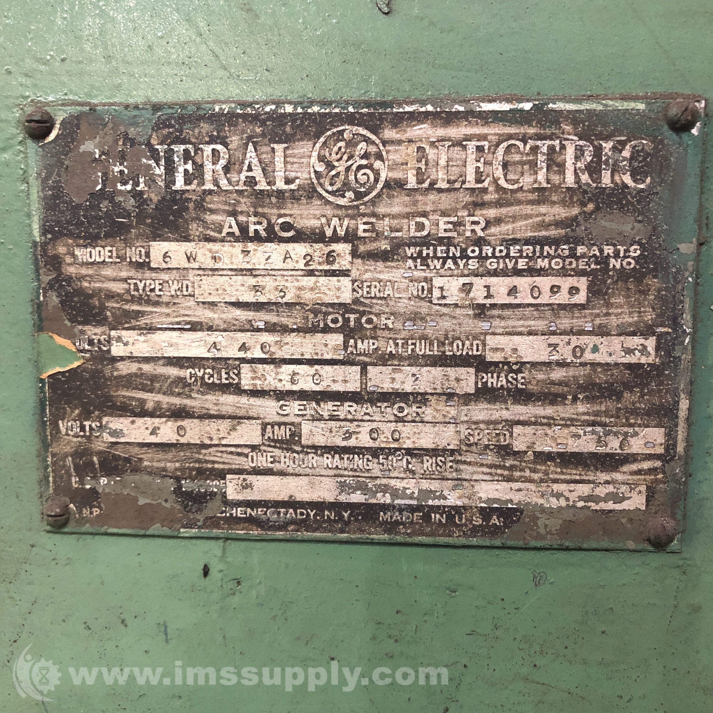 General Electric 6W3ZA26 Arc Welder 40V 300 Amps - IMS Supply