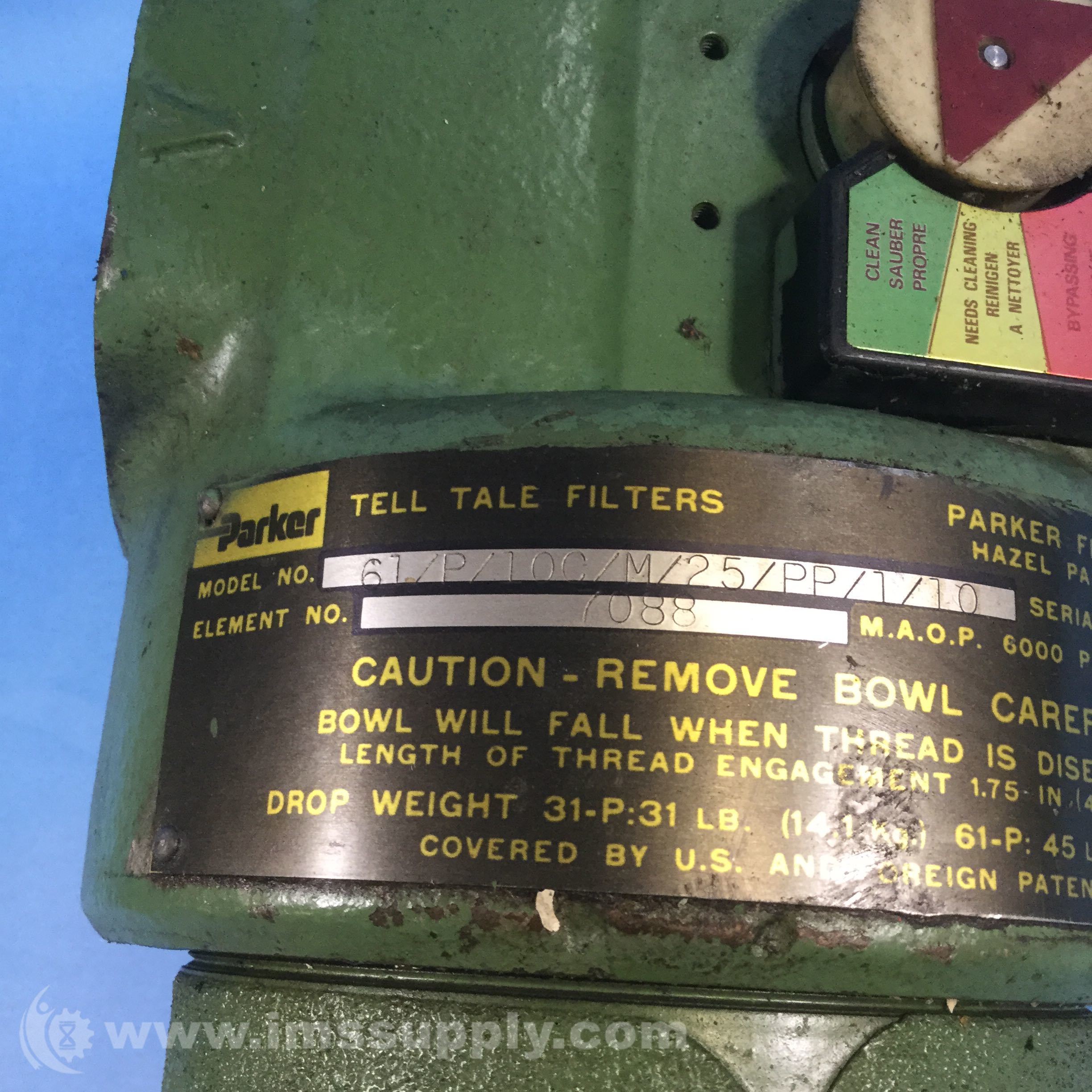 Parker 61/P/10C/M/25/PP/1/10 Tell Tale Hydraulic Filter IMS Supply
