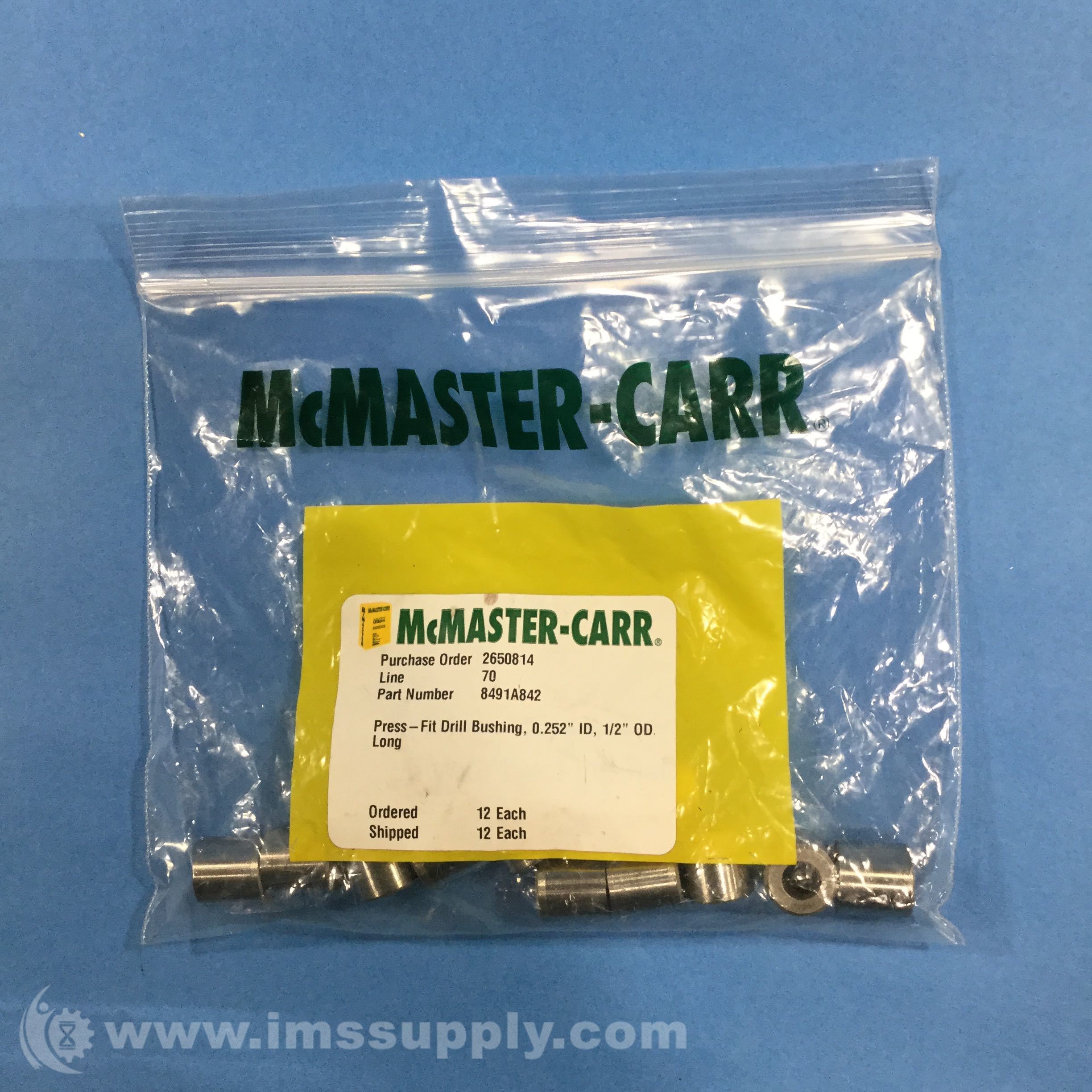 McMasterCarr 8491A842 PressFit Drill Bushings, Bag of 12 IMS Supply