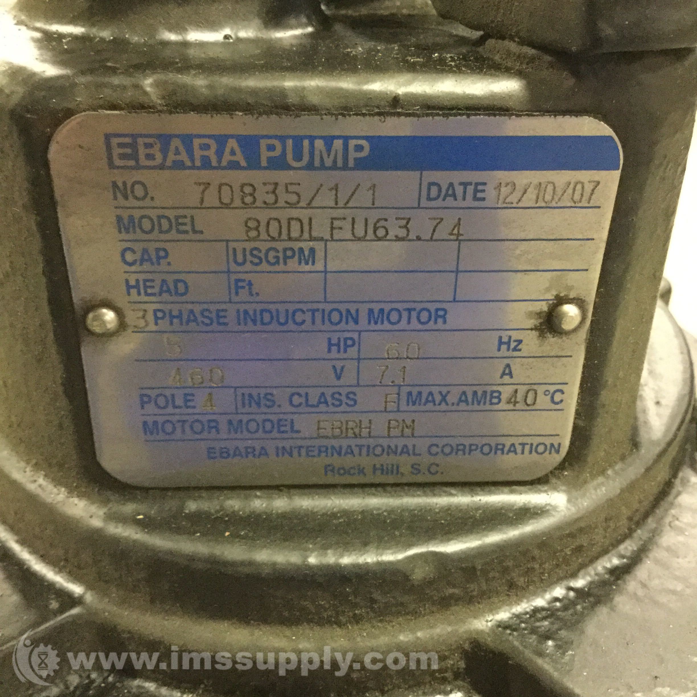 Ebara 80DLFU63.74 EBRH PM Submersible Sewage Pump, 3-Phase - IMS