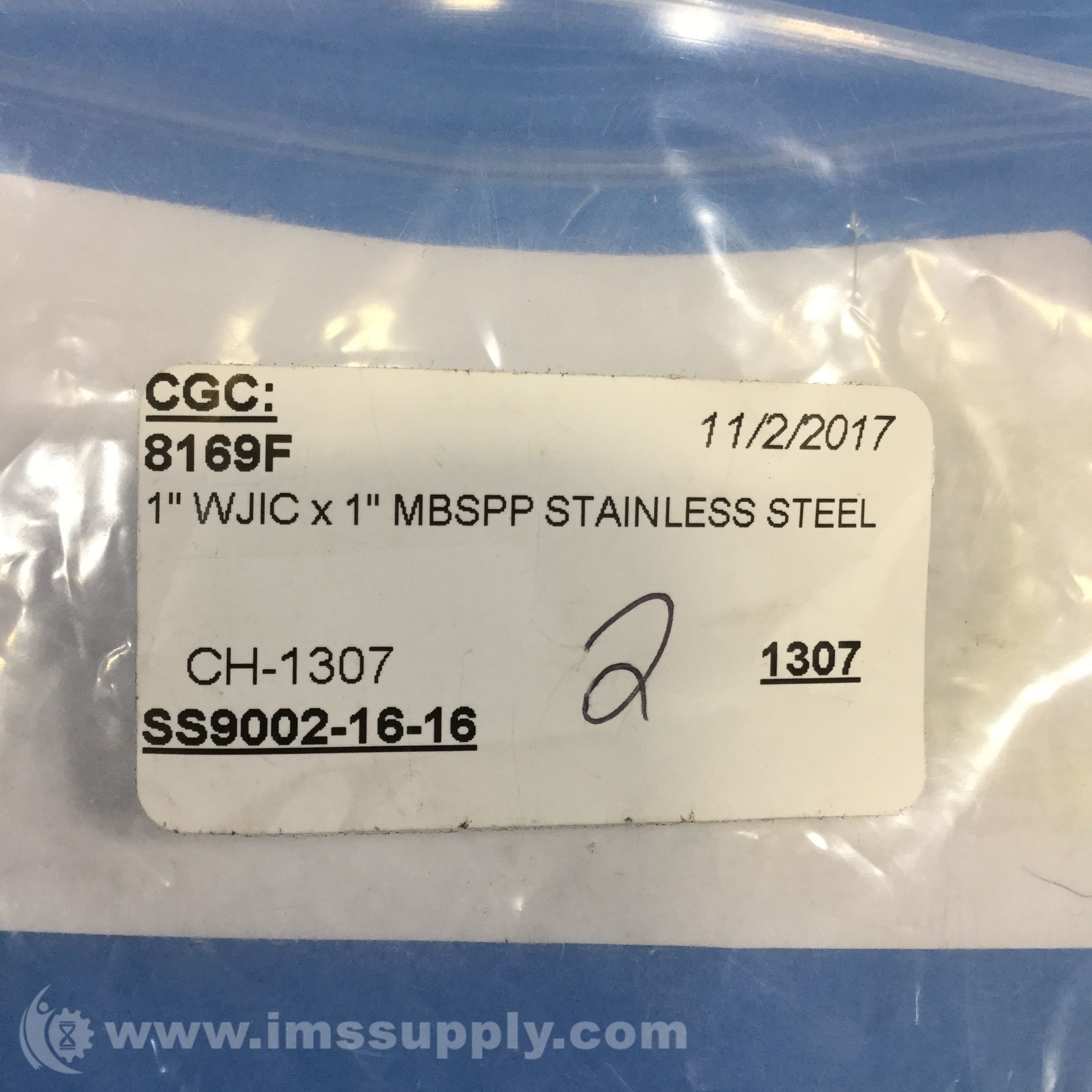 Airway SS9002-16-16 Fitting, Straight, 1 JIC X 1 BSPP - IMS Supply