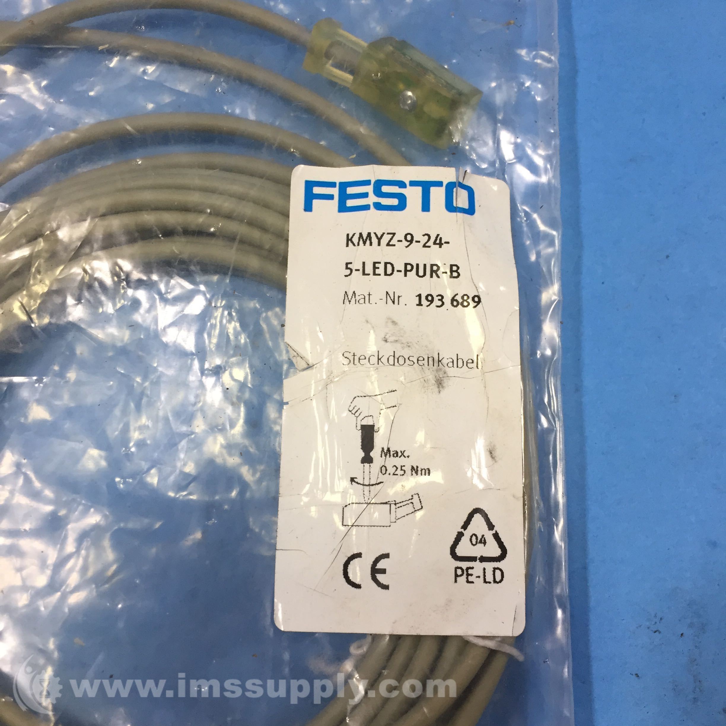 pastel Facilities smear Festo Electric KMYZ-9-24-5-LED-PUR-B Plug Socket With Cable - IMS Supply