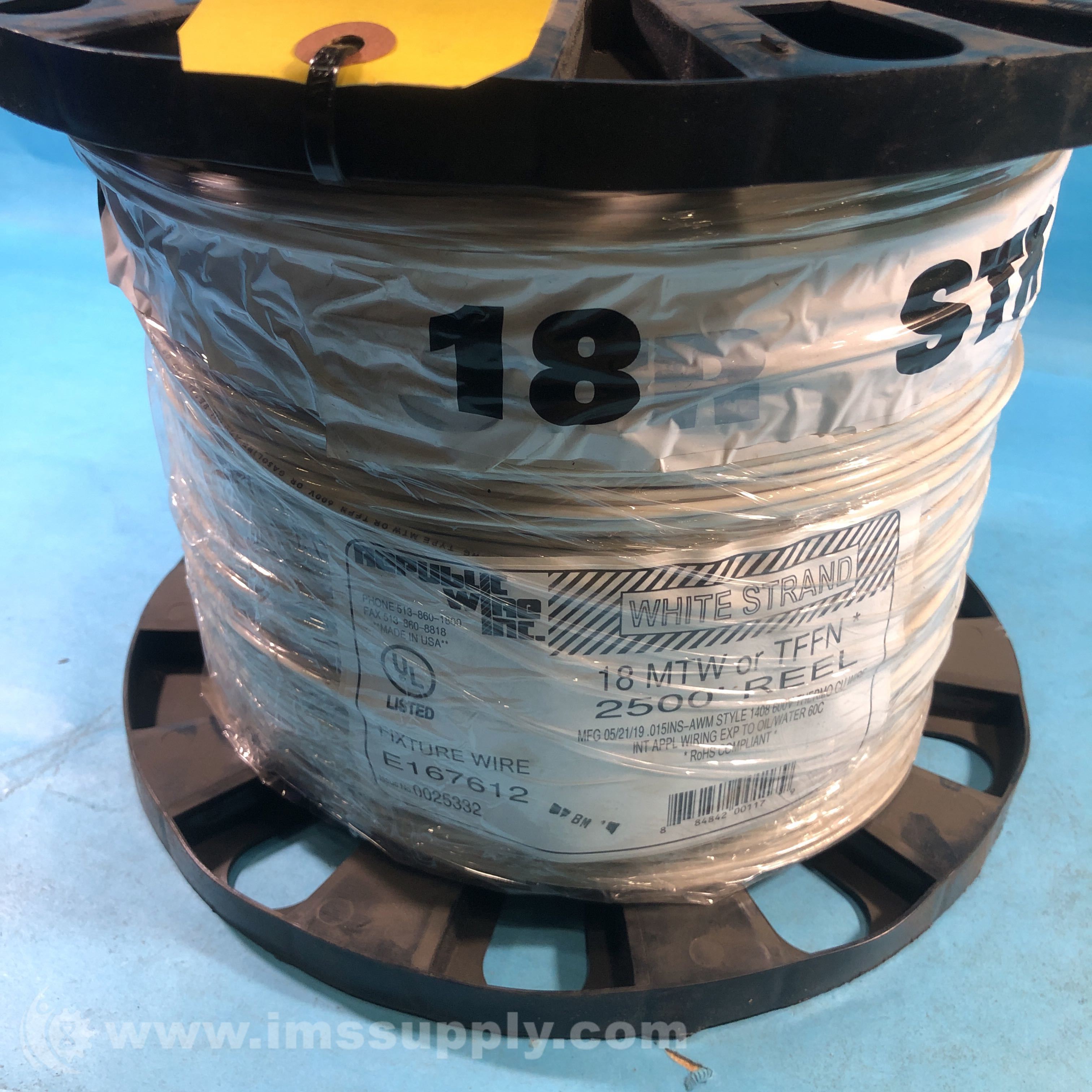Republic Wire Inc E167612 2500 FT 18MTW or TFFN White Wire Reel - IMS ...