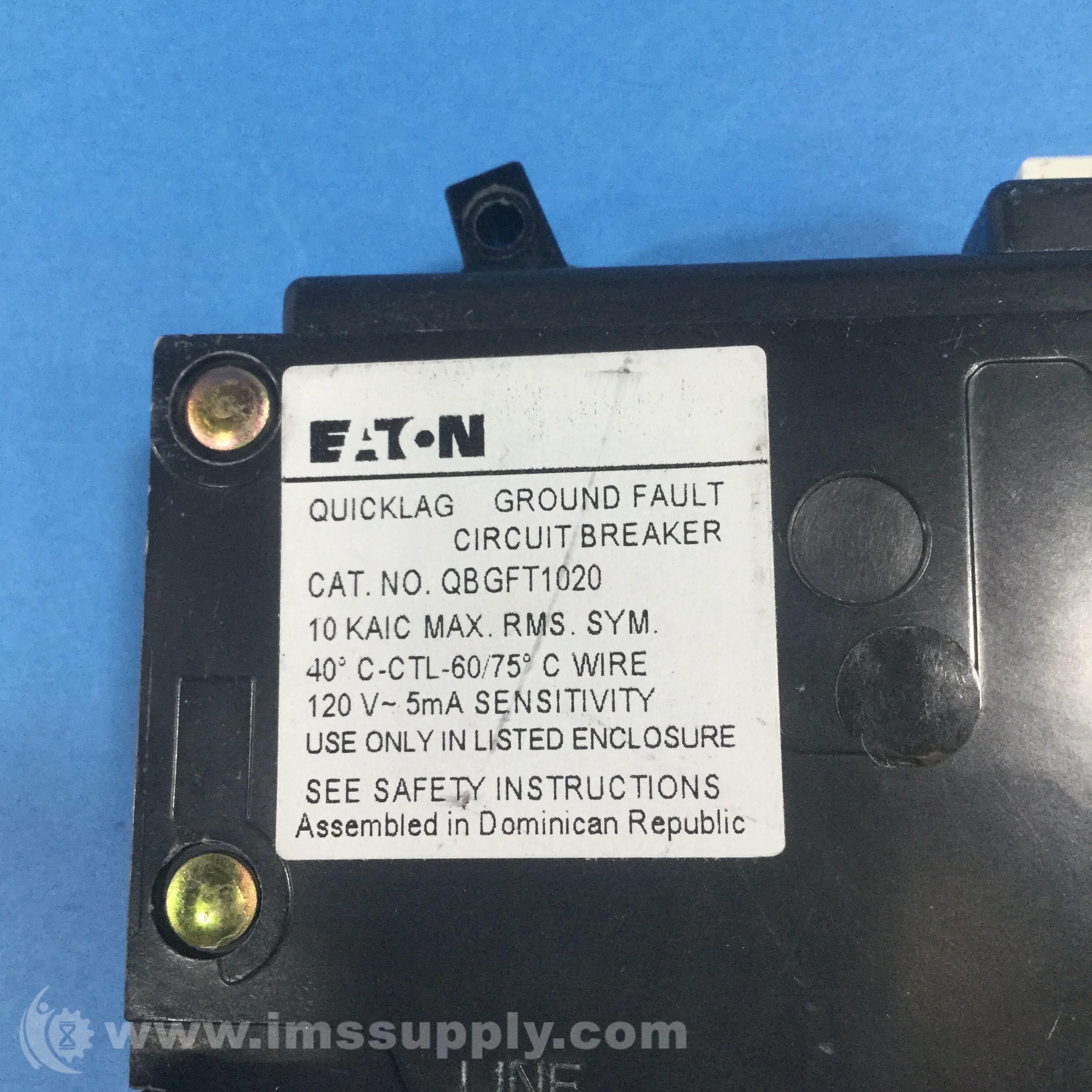 Eaton QBGFT1020 BoltOn Miniature Ground Fault Circuit Breaker IMS Supply