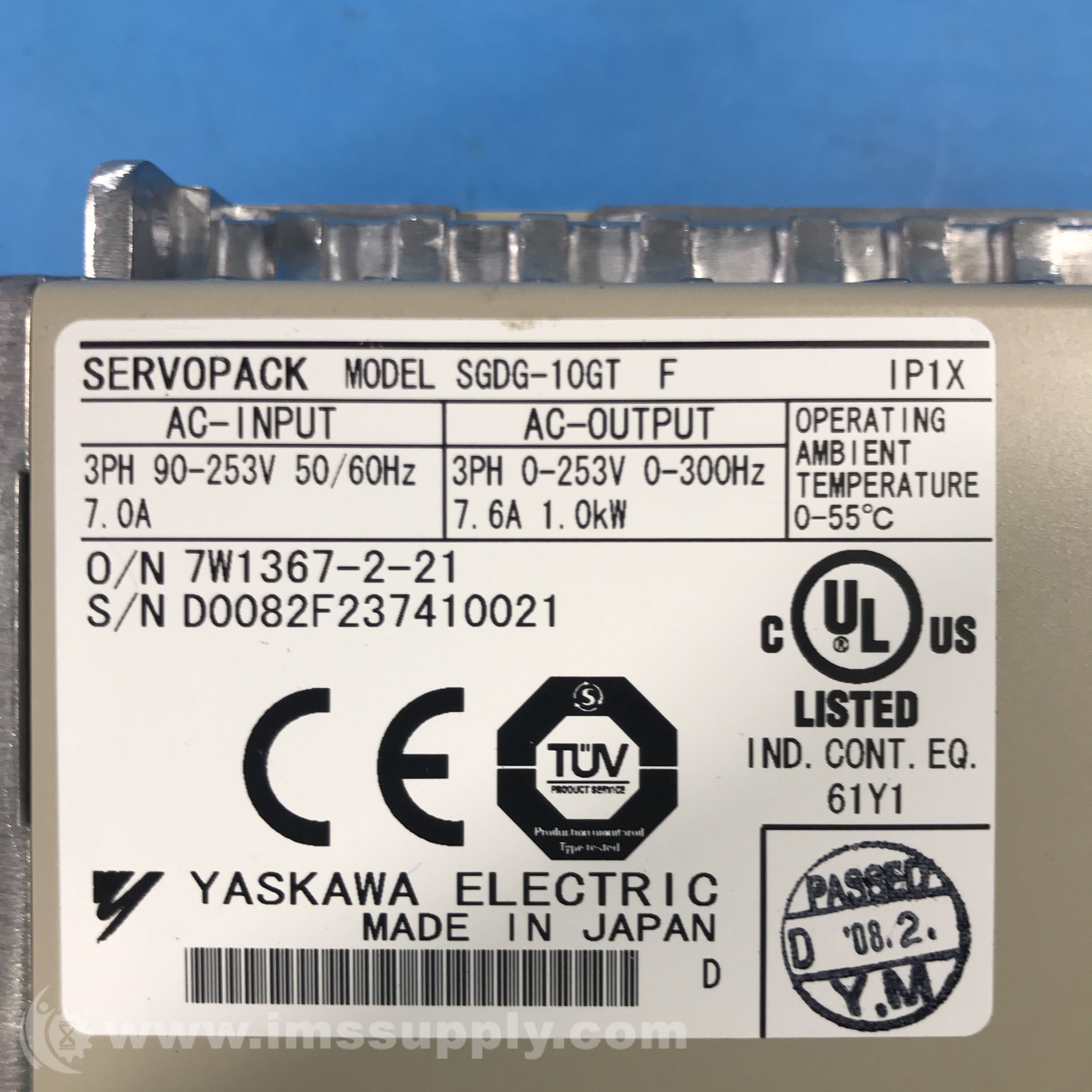 Yaskawa SGDG-10GT SGDG Series Legend 10 Servopack, 7AMP Yaskawa SGDG-10GT SGDG Series Legend 10 Servopack, 7AMP