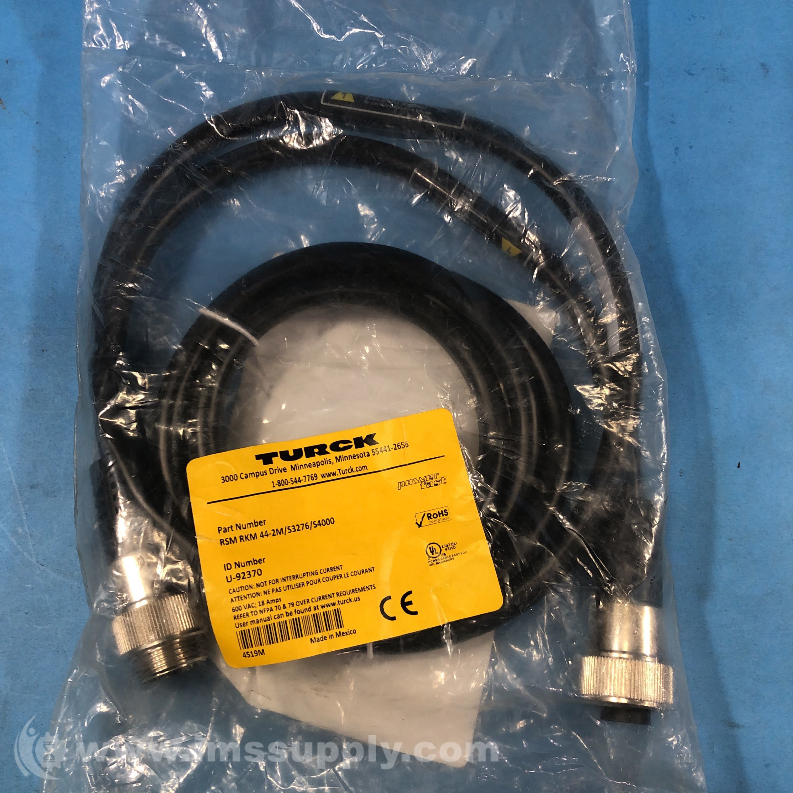 Turck RSM RKM 44-2M/S3276/S4000 Powerfast Double-ended Cord - IMS Supply