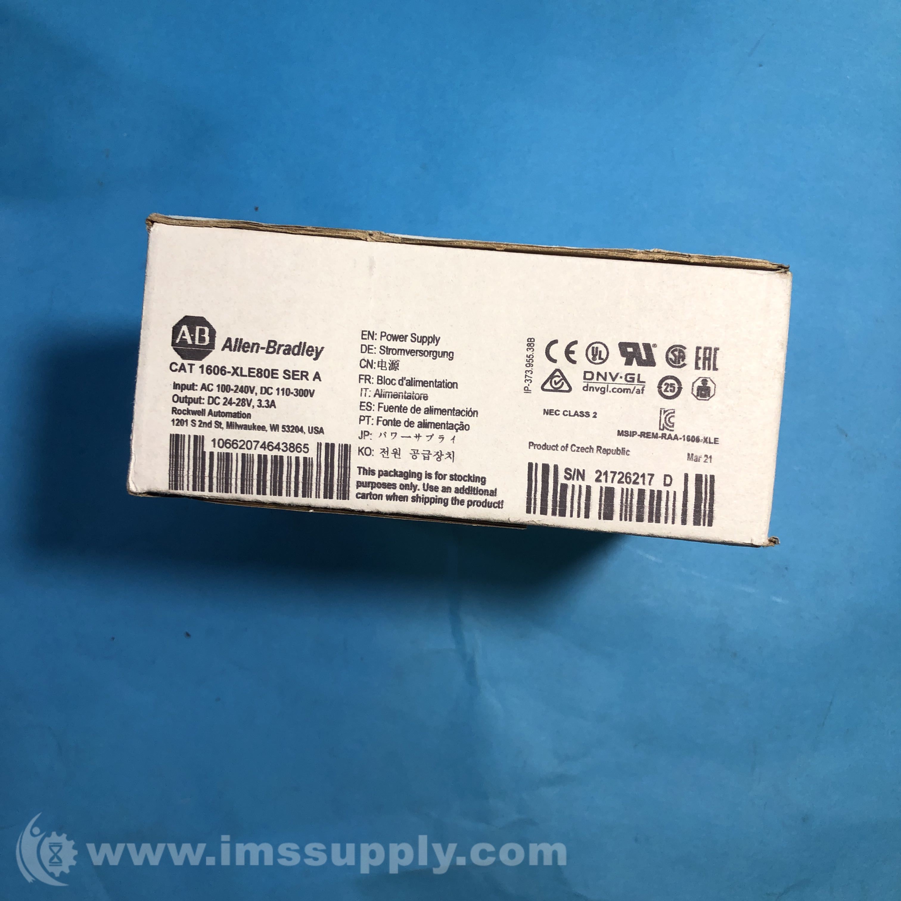 Allen Bradley 1606-XLE80E Series A Power Supply, 80 W, 24V DC - IMS Supply