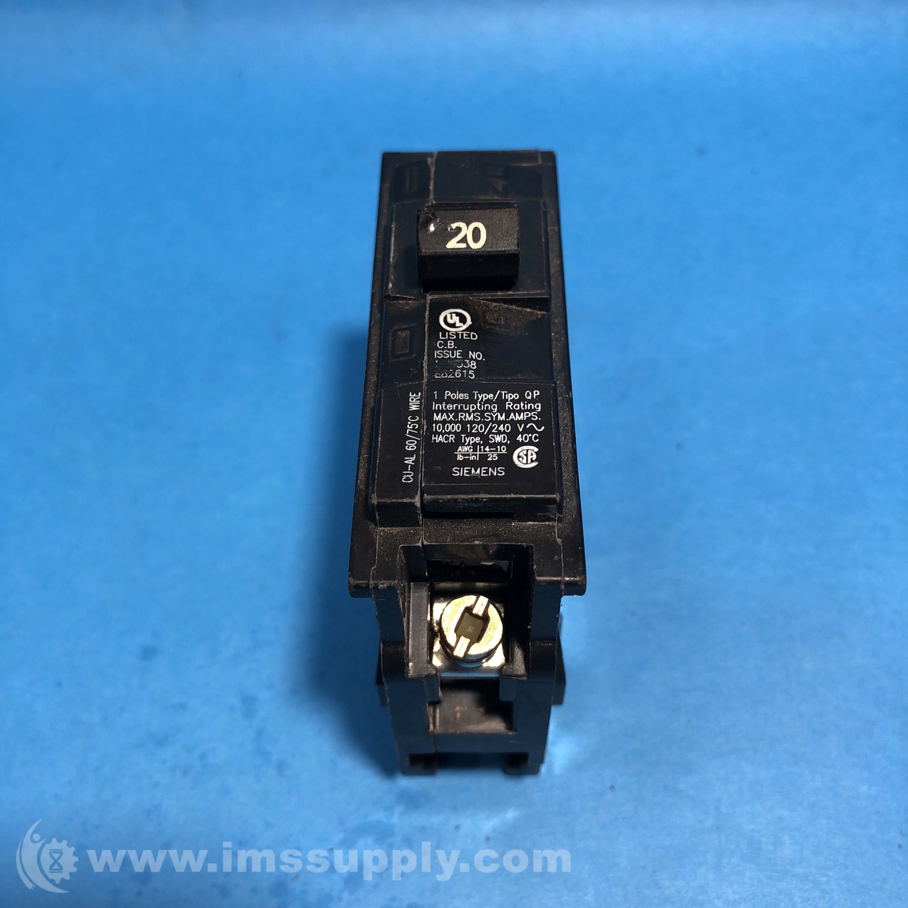 Siemens Q120U 20 Amp SinglePole Type QP Circuit Breaker IMS Supply