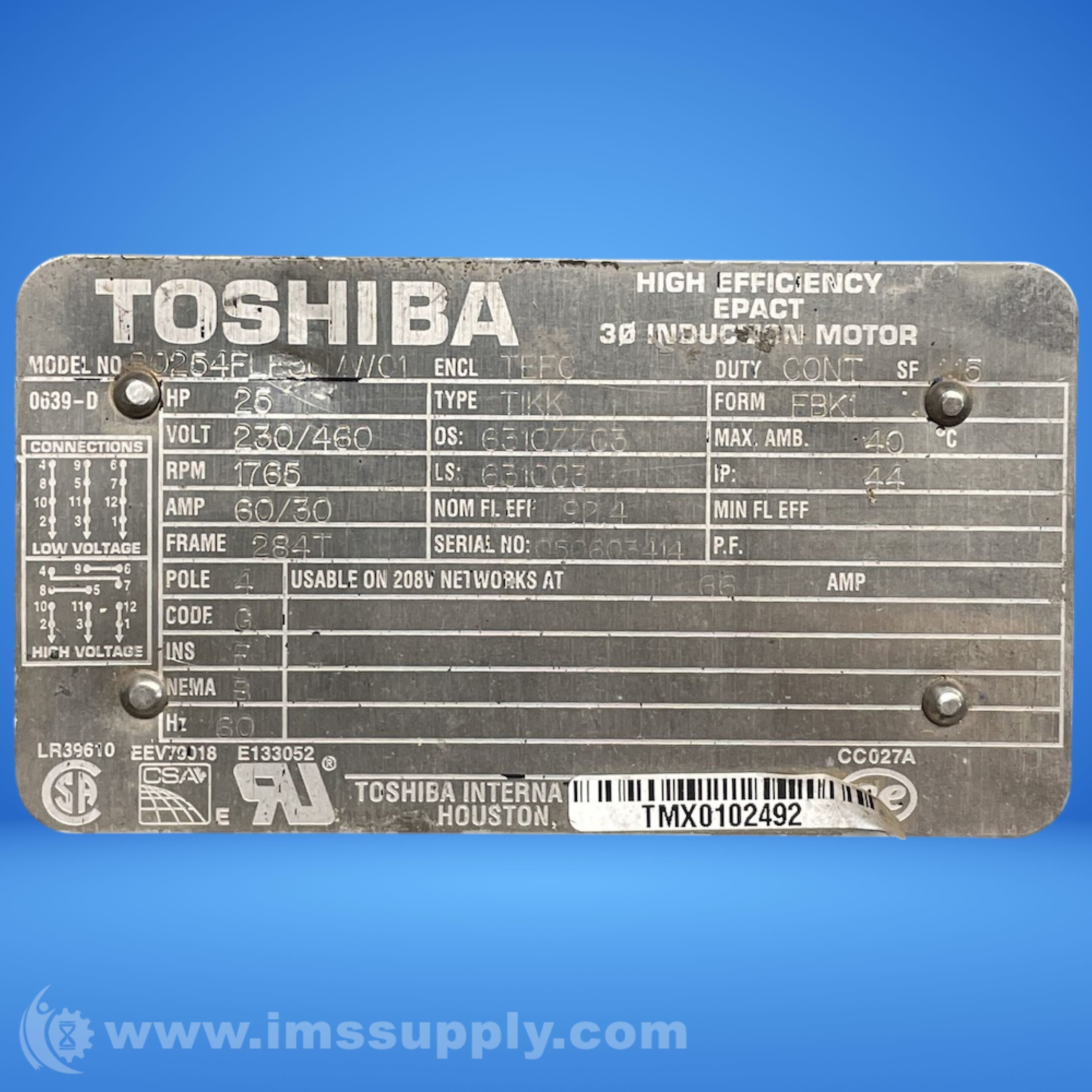Toshiba TIKK 3 Phase Induction Motor - IMS Supply