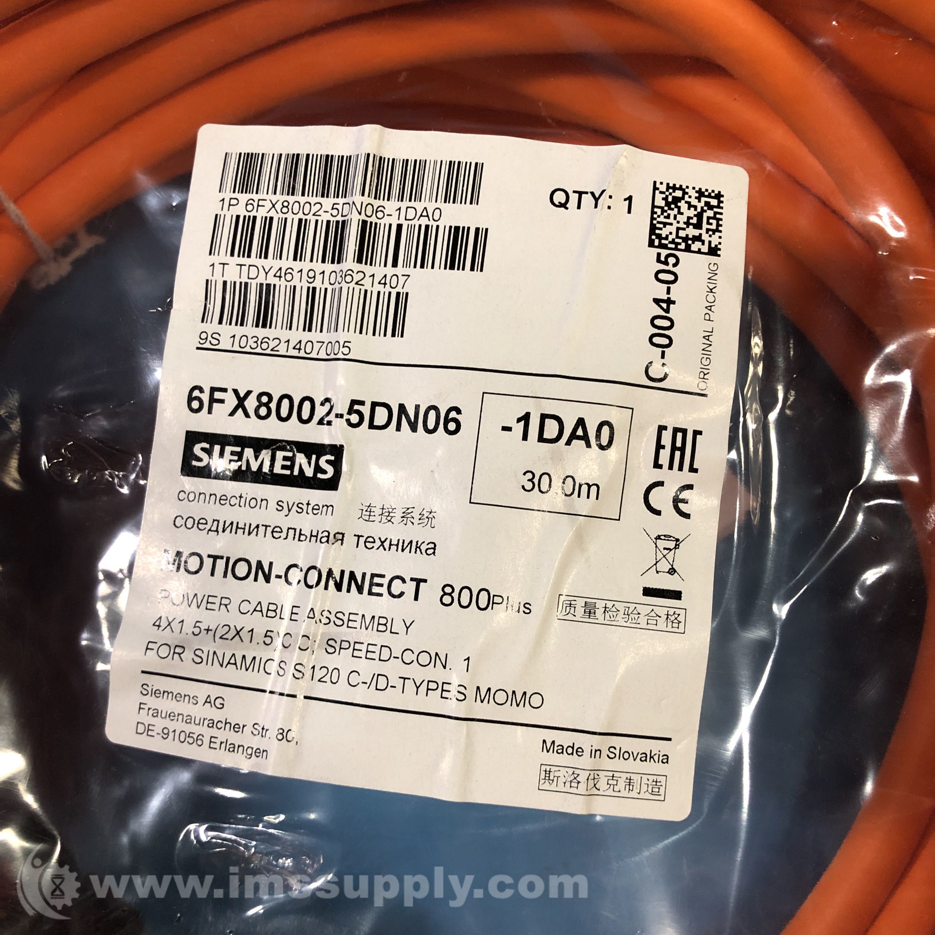 Siemens 6FX8002-5DN06-1DA0 Power Cable Assembly - IMS Supply