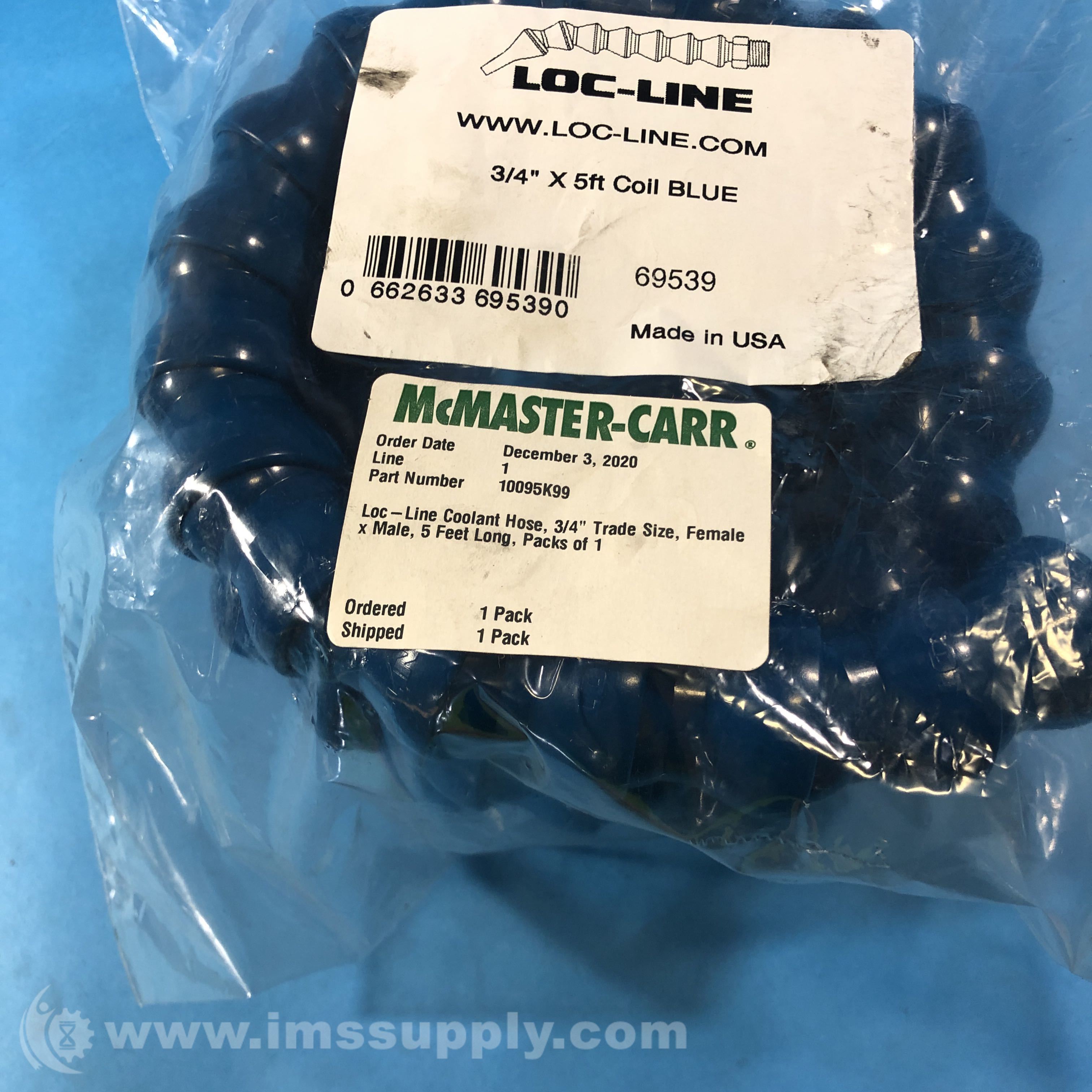 McMasterCarr 10095K99 5 Feet 3/4'' LocLine Coolant Hose IMS Supply