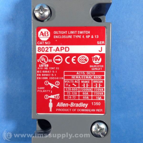 Allen Bradley 802TAPD Limit Switch NEMA Type 4 IMS Supply