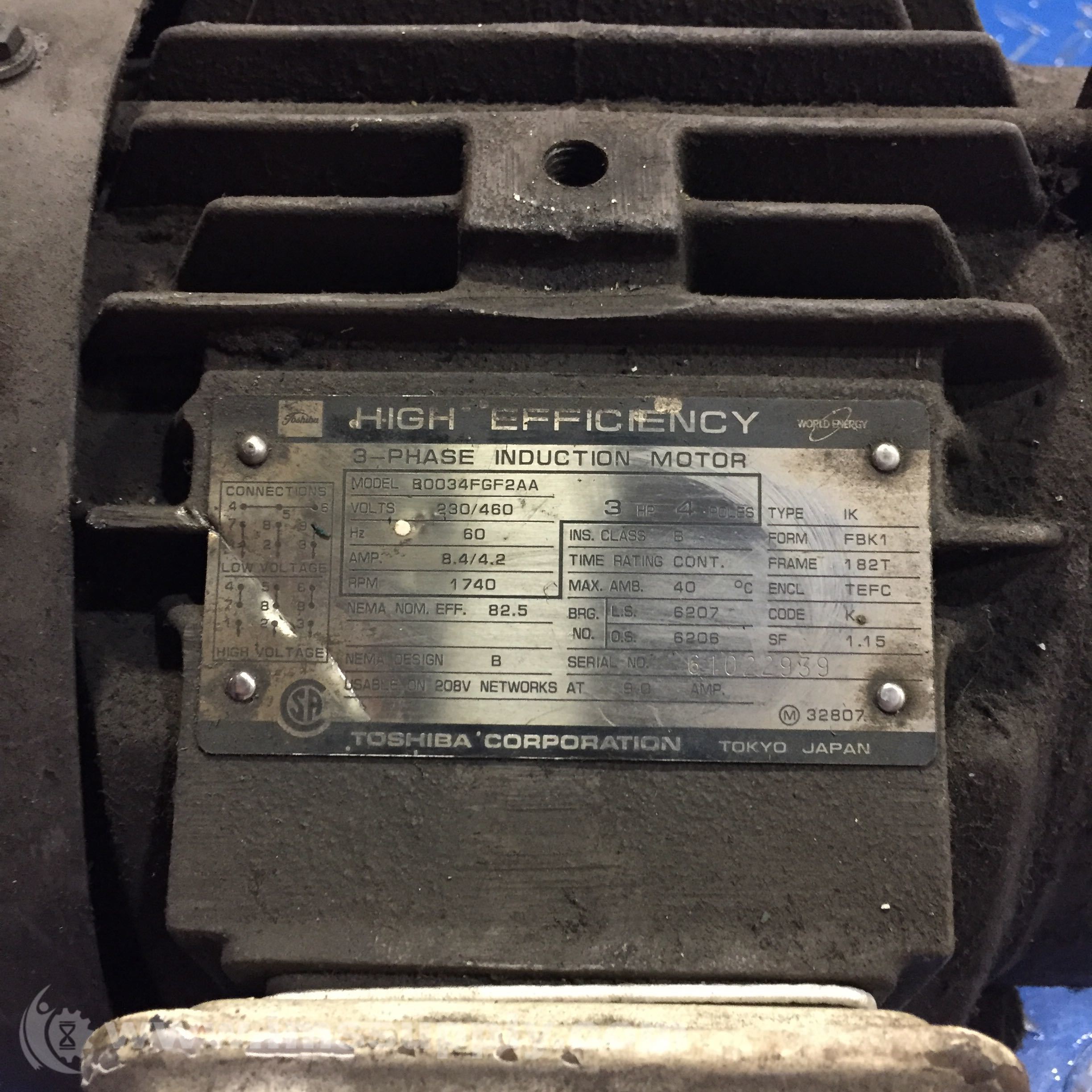Toshiba B0034FGF2AA 3-Phase, 3HP Induction Motor - IMS Supply