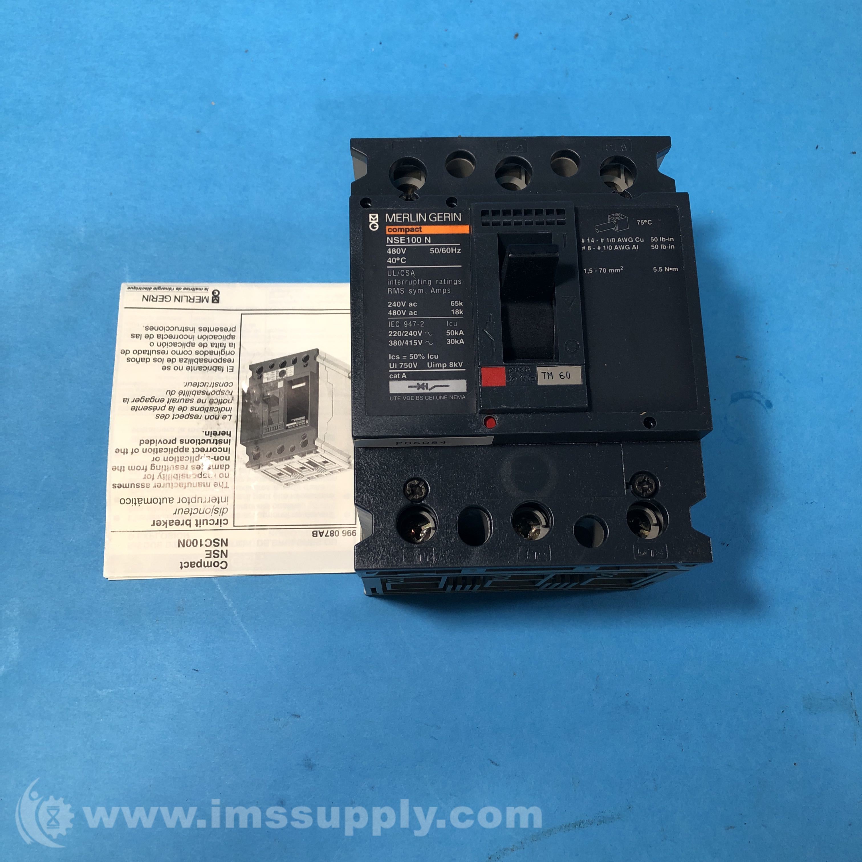 Merlin Gerin NSE100N Molded Case Circuit Breaker IMS Supply
