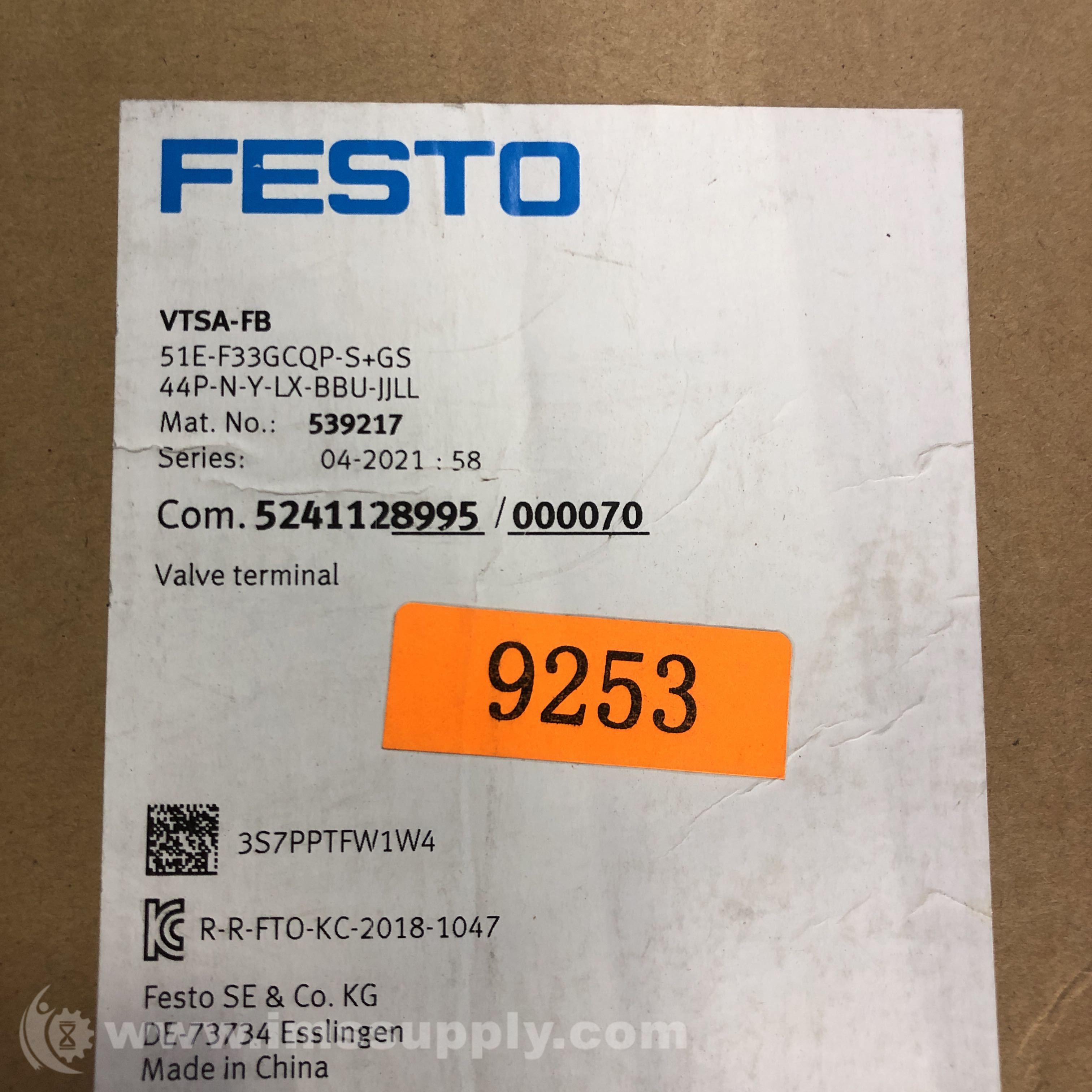 Festo 51E-F33GCQP-S+GS44P-N-Y-LX-BBU-JJLL Valve Terminal - IMS Supply