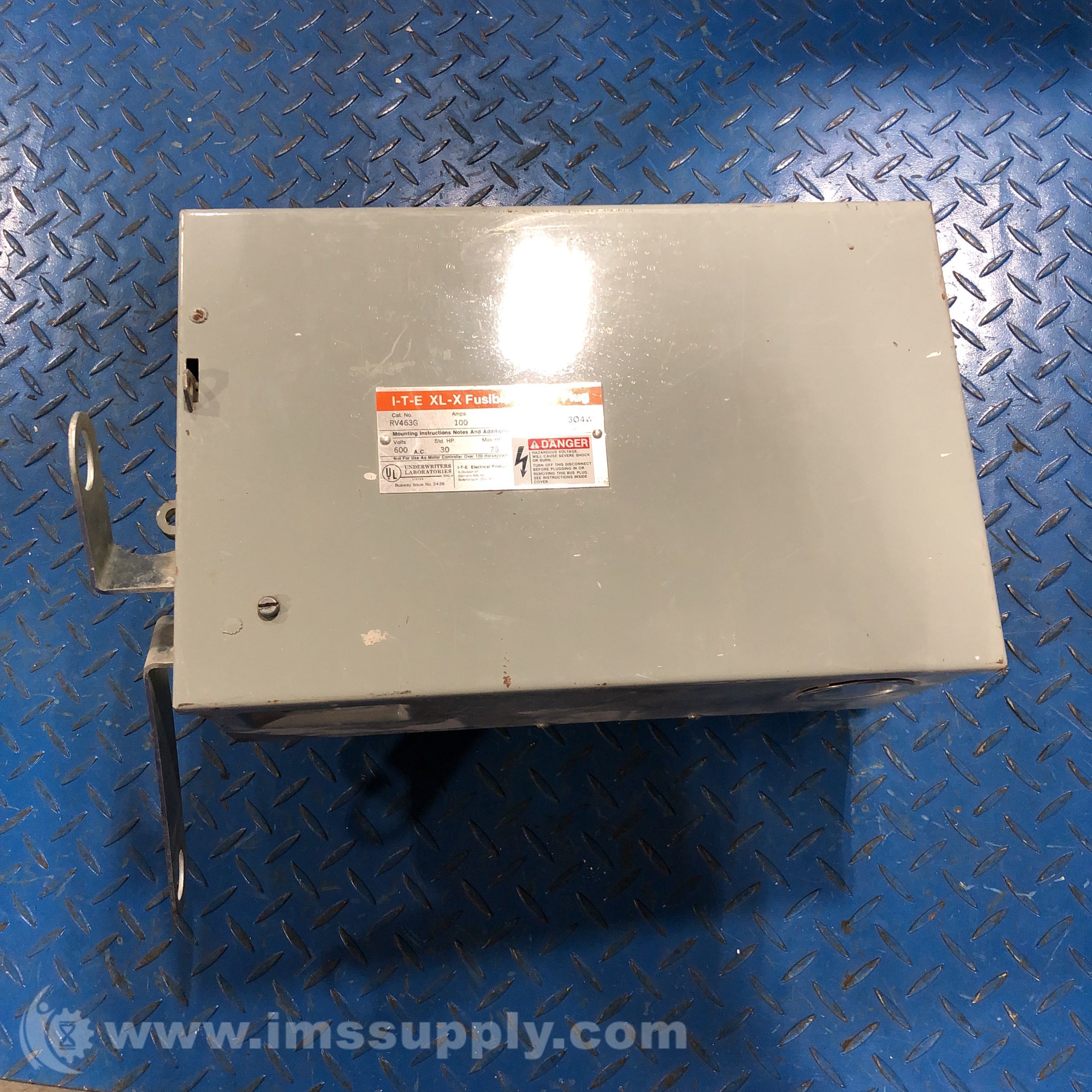 ITE Electrical RV463G XL-X Fusible Switch Plug, 600V, 100A - IMS Supply