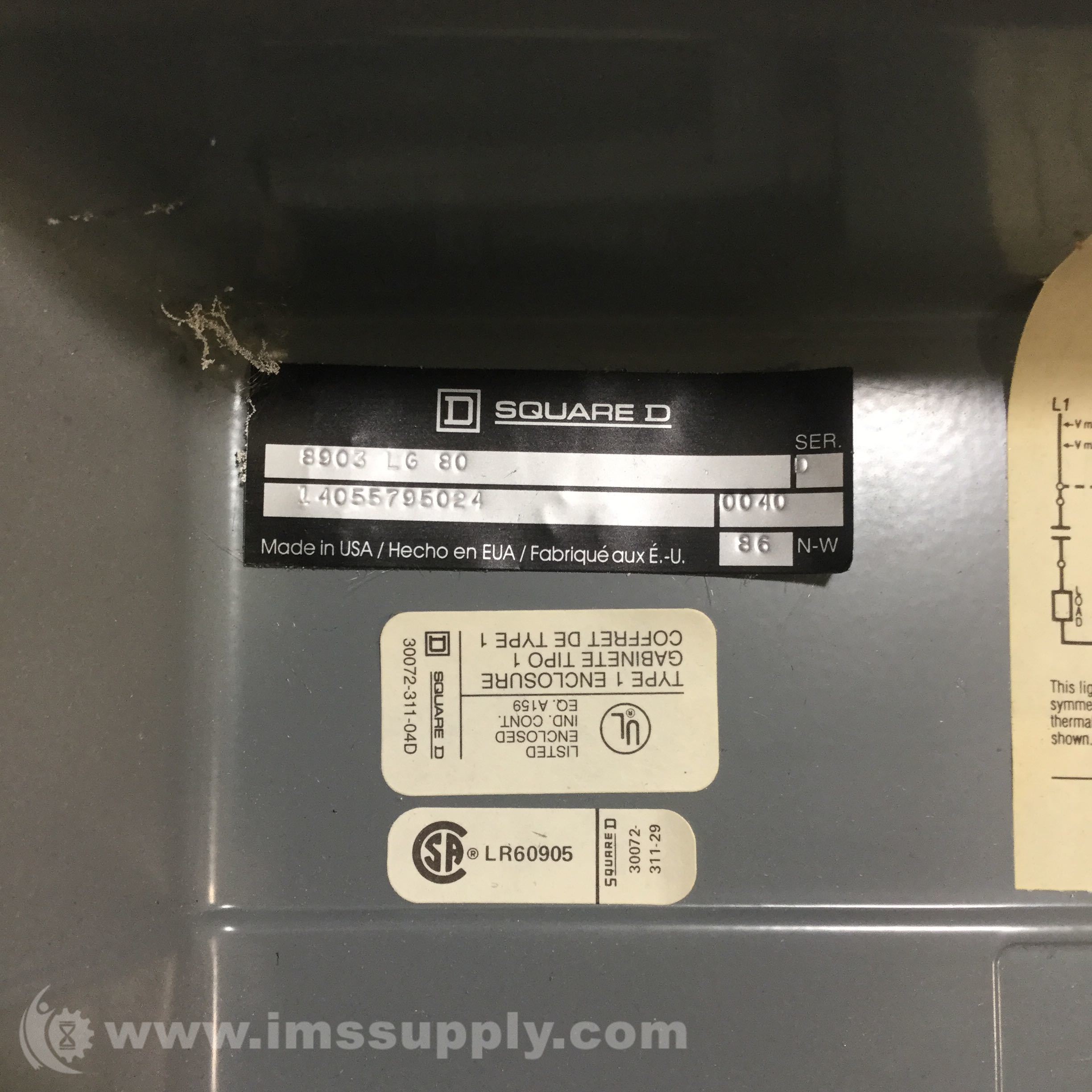 Square D 8903 LG-80 Iluminación Contactor En Caja Nib