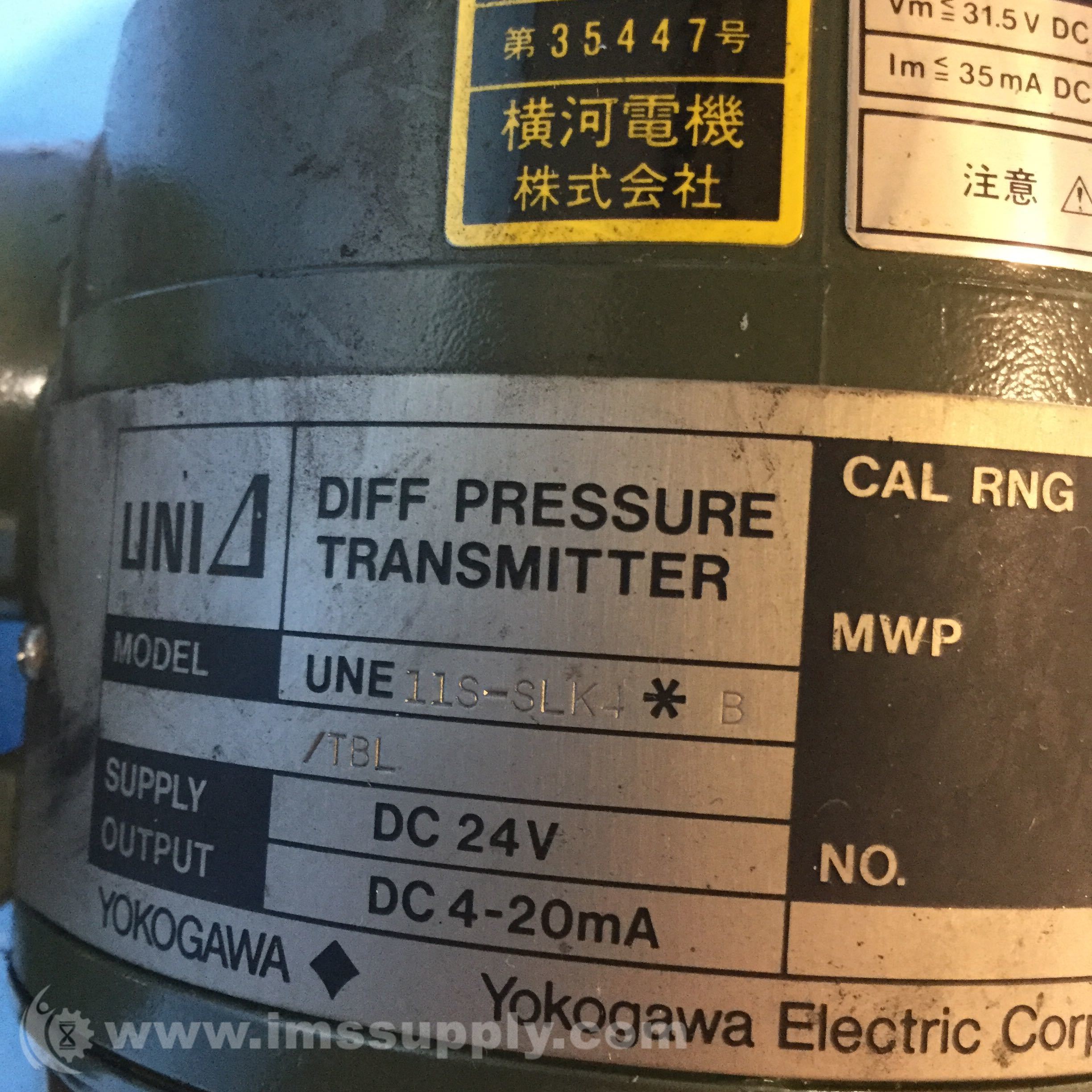 Yokogawa UNE11S-SLK4*B Pressure Transmitter, 0-4 MM Water