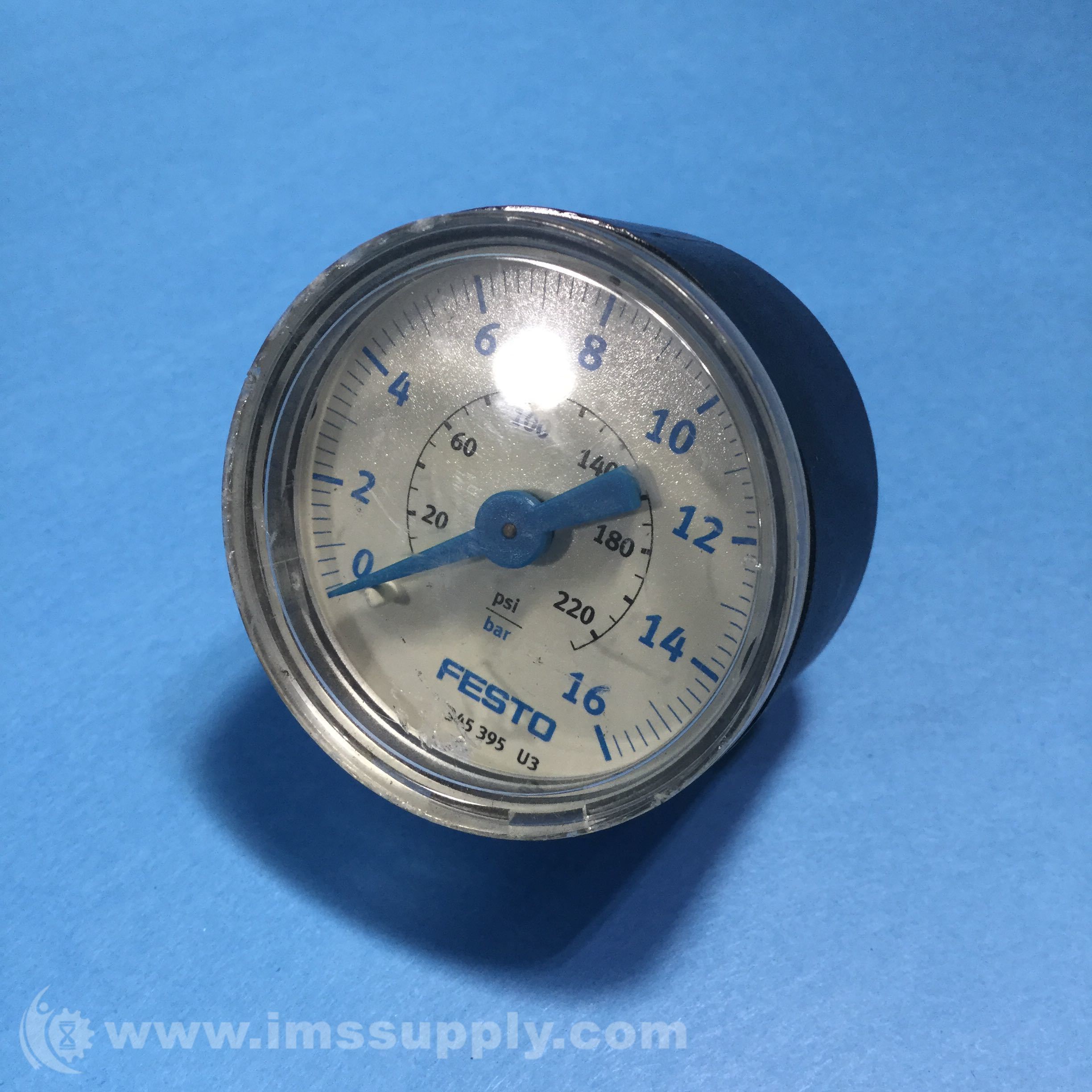 Festo 345 395 U3 Pressure Gauge, 0 16 bar, 0 220 PSI IMS Supply