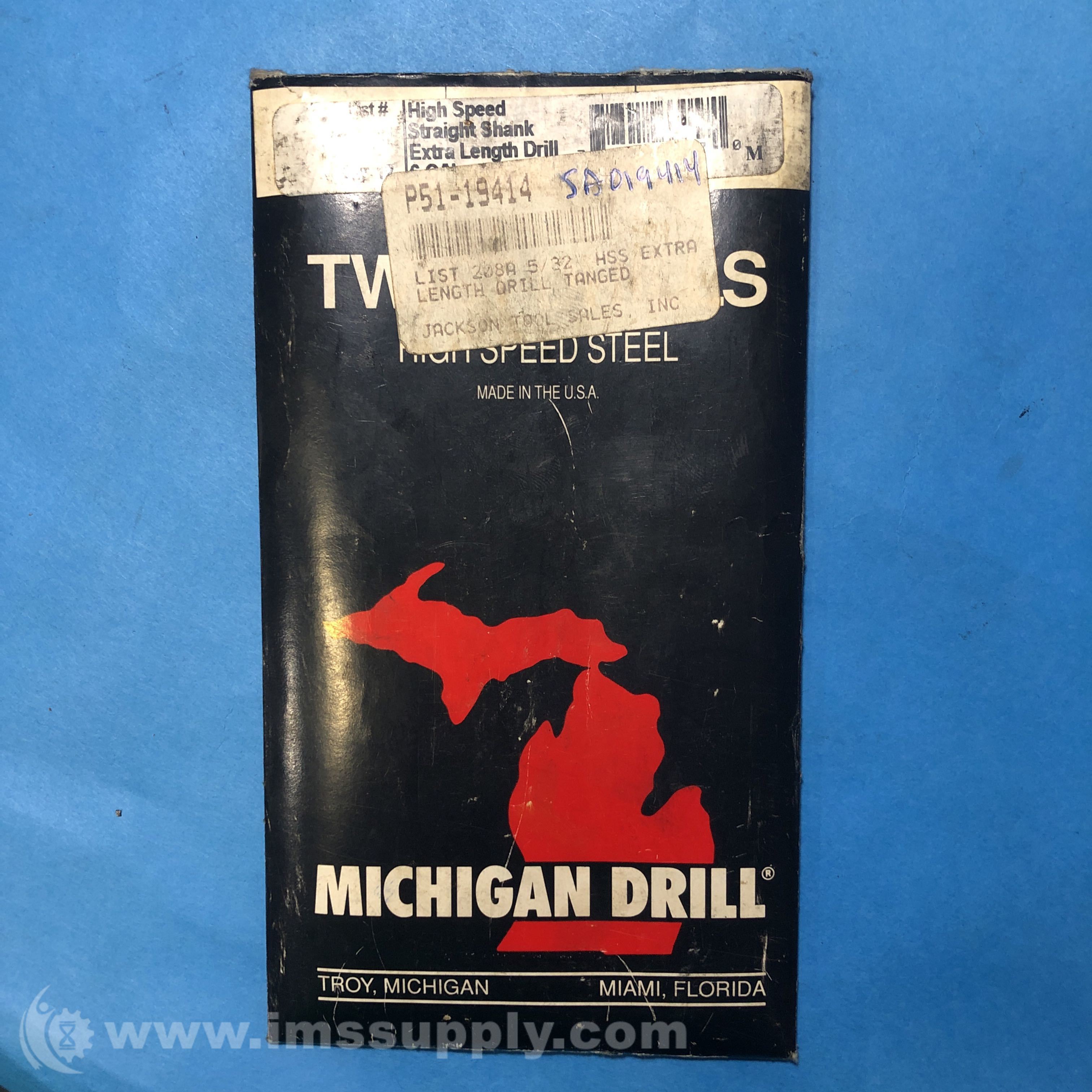 Michigan Drill 208A 5/32 Pack of 12 HS SS EX LENGTH DRL 6 OAL 4F IMS