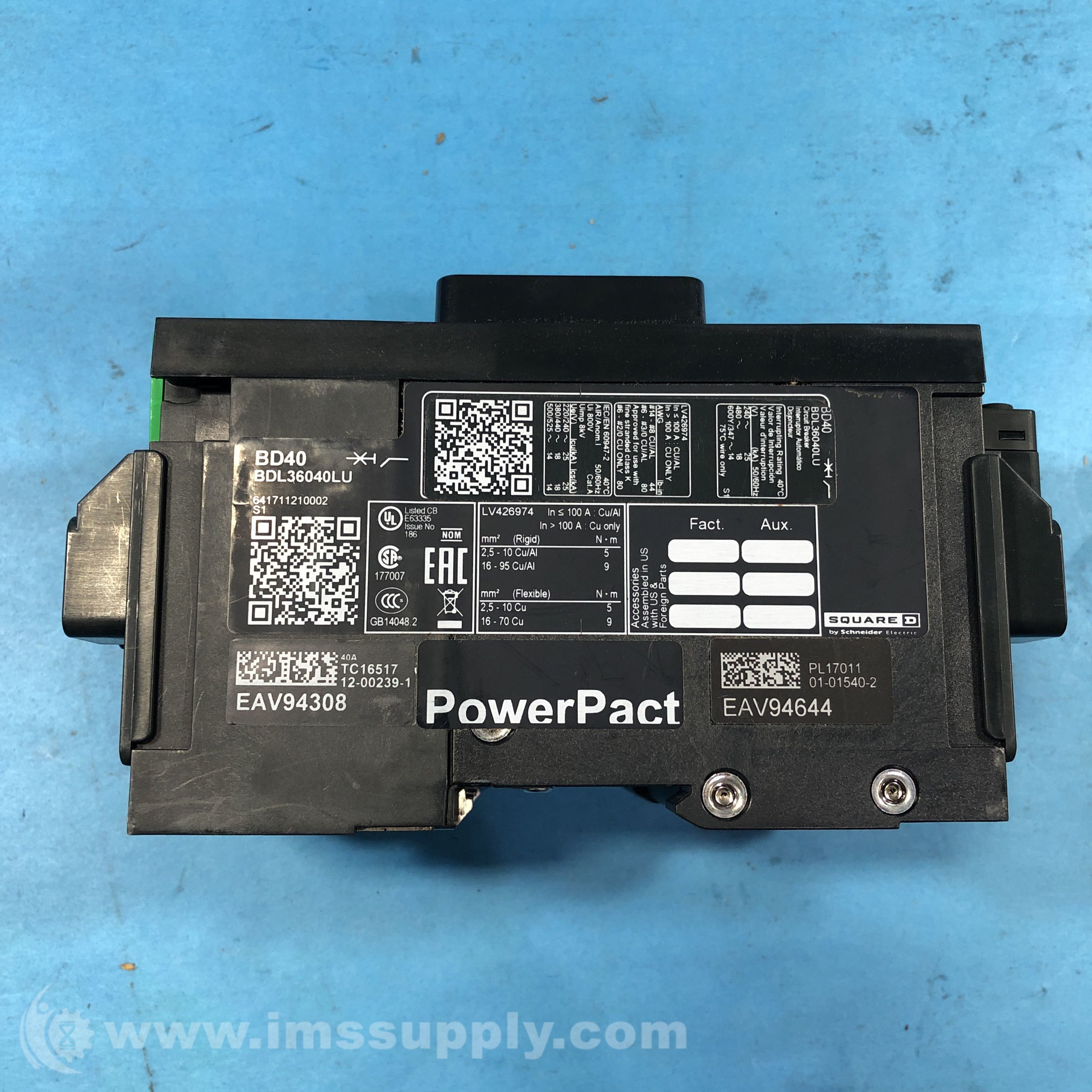 Square D BDL36040LU BD40 Circuit Breaker, PowerPacT B - IMS Supply
