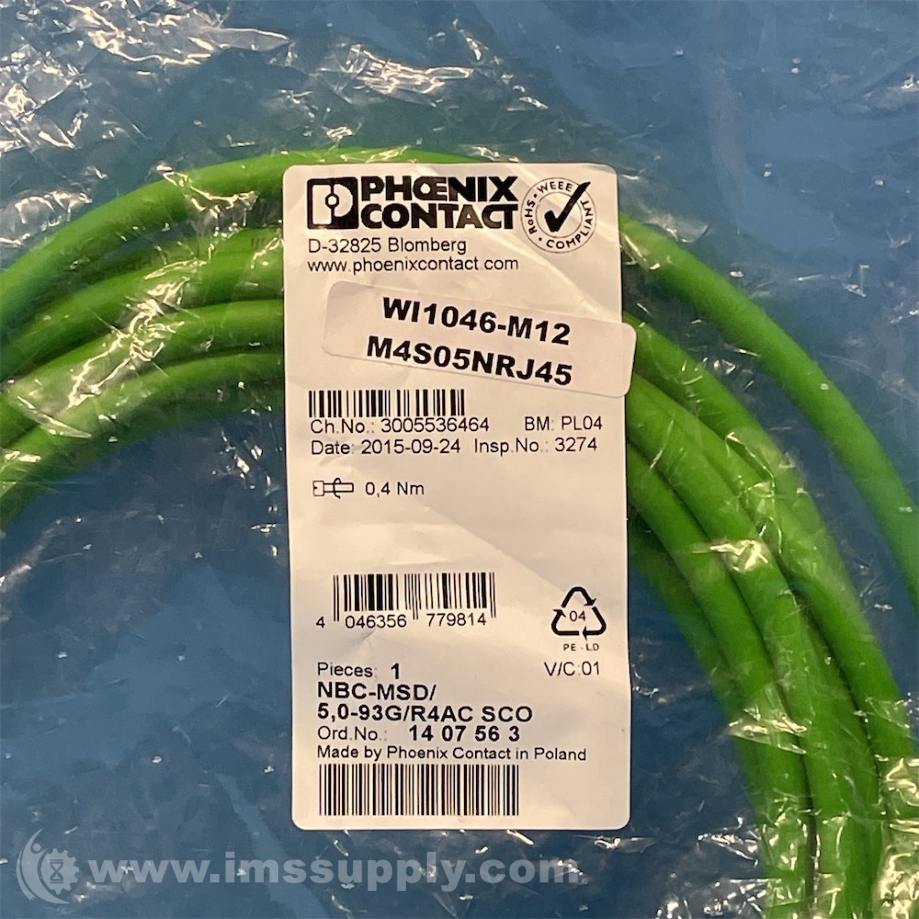 Phoenix Contact 1407563 M4S05NRJ45 Cable Assembly - IMS Supply