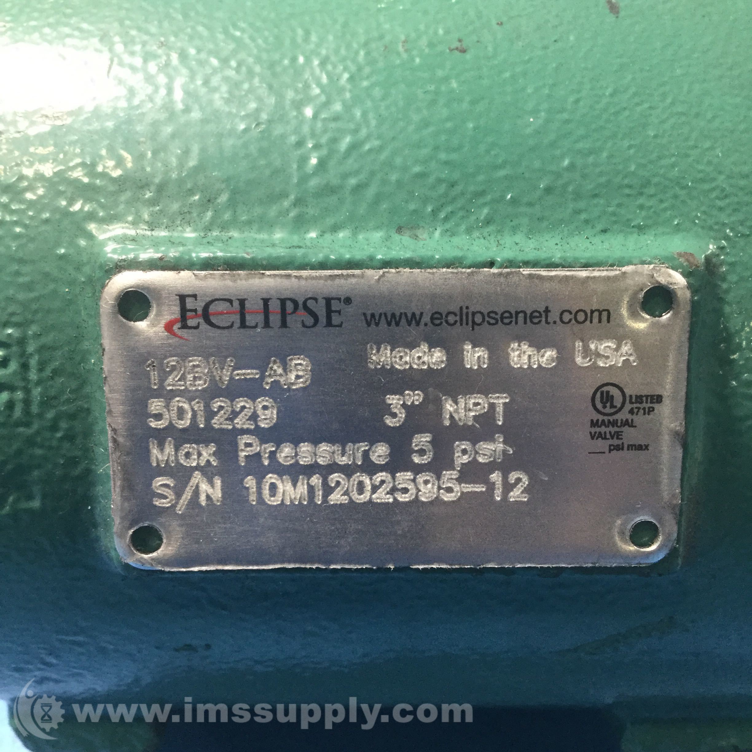 Eclipse 501229 12BV-A Butterfly Valve 3NPT, 5 PSI - IMS Supply