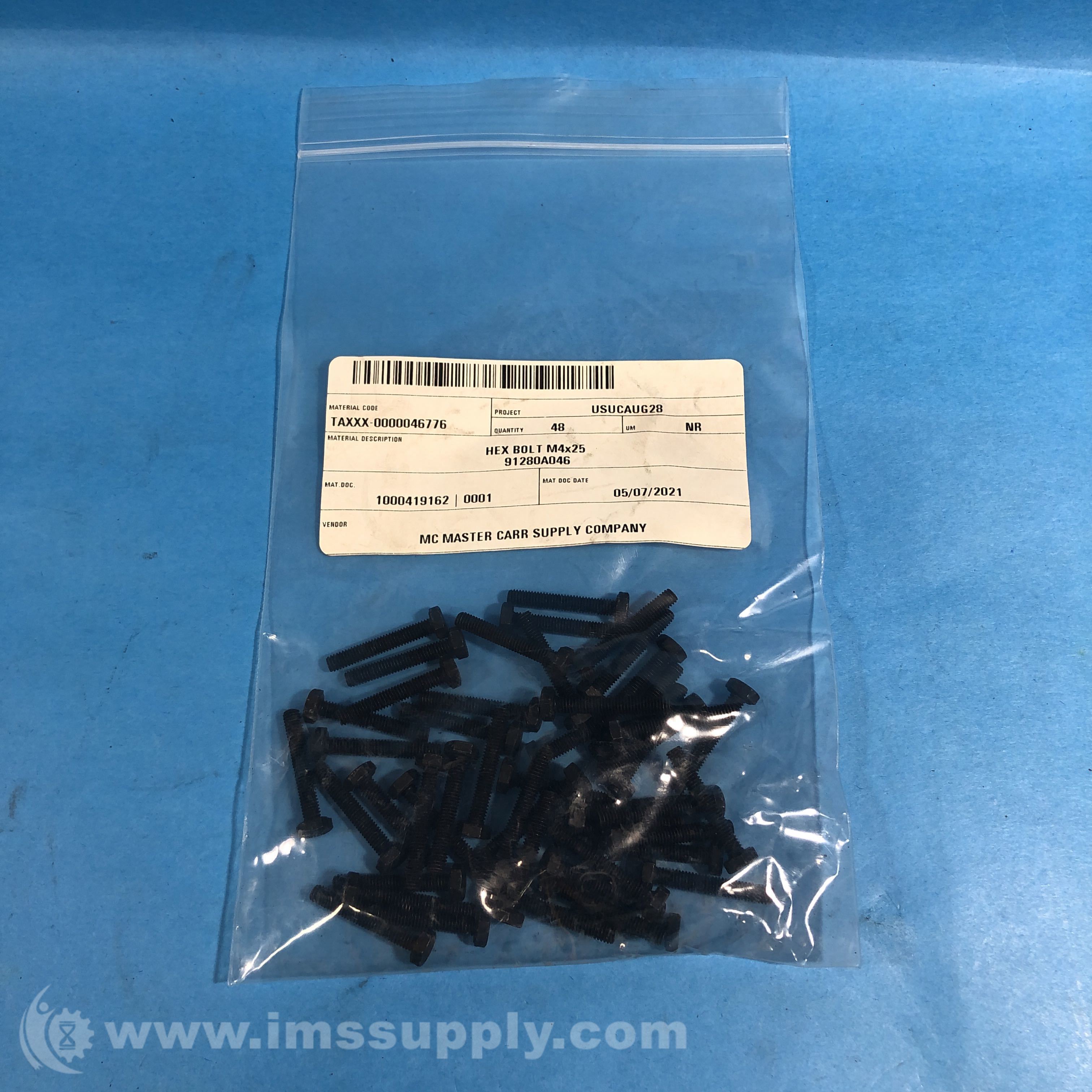 McMasterCarr 91280A046 Pack of 50 Hex Head Screw IMS Supply