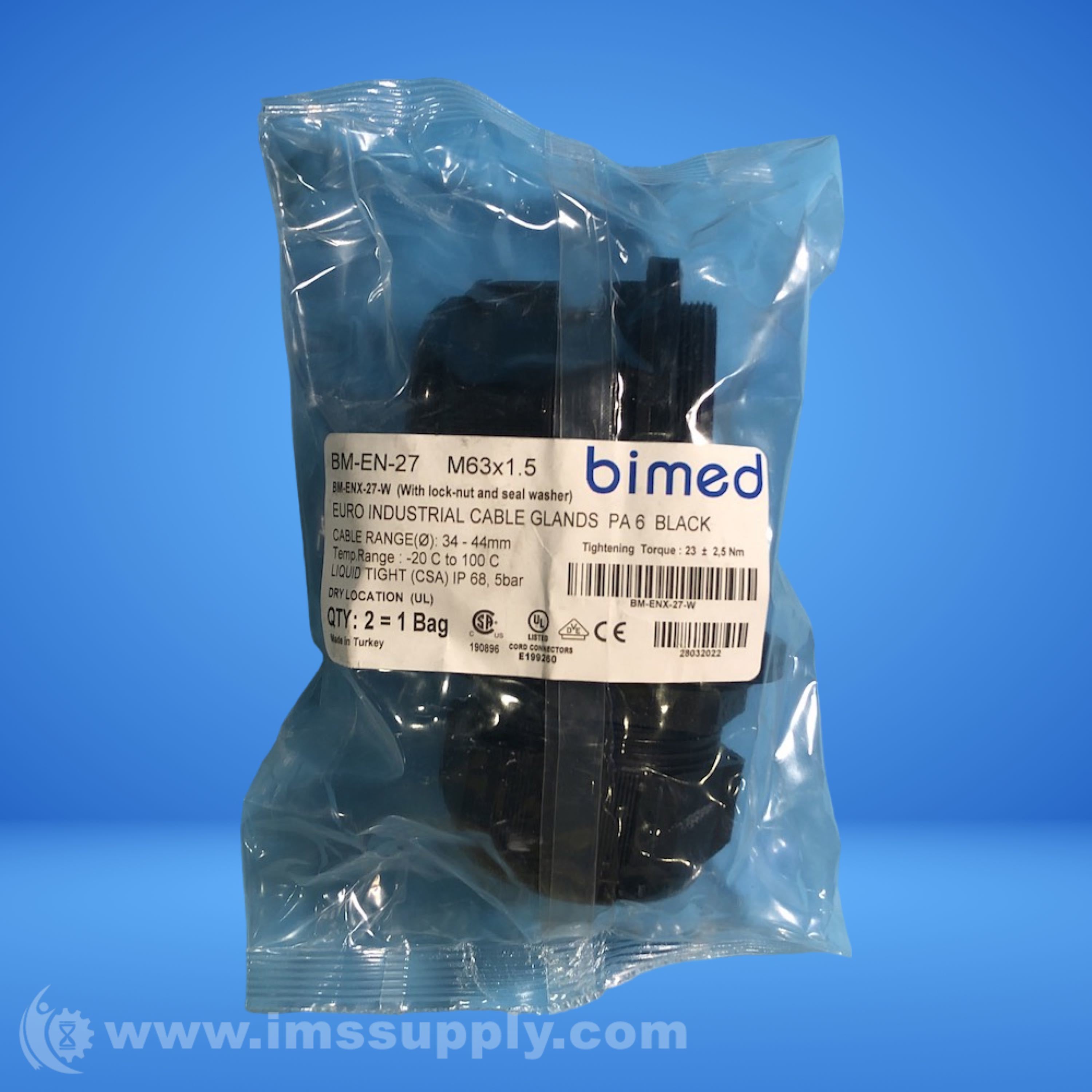Bimed BM-EN-27 Industrial Cable Glands M63x1.5 Bag of 2 - IMS Supply