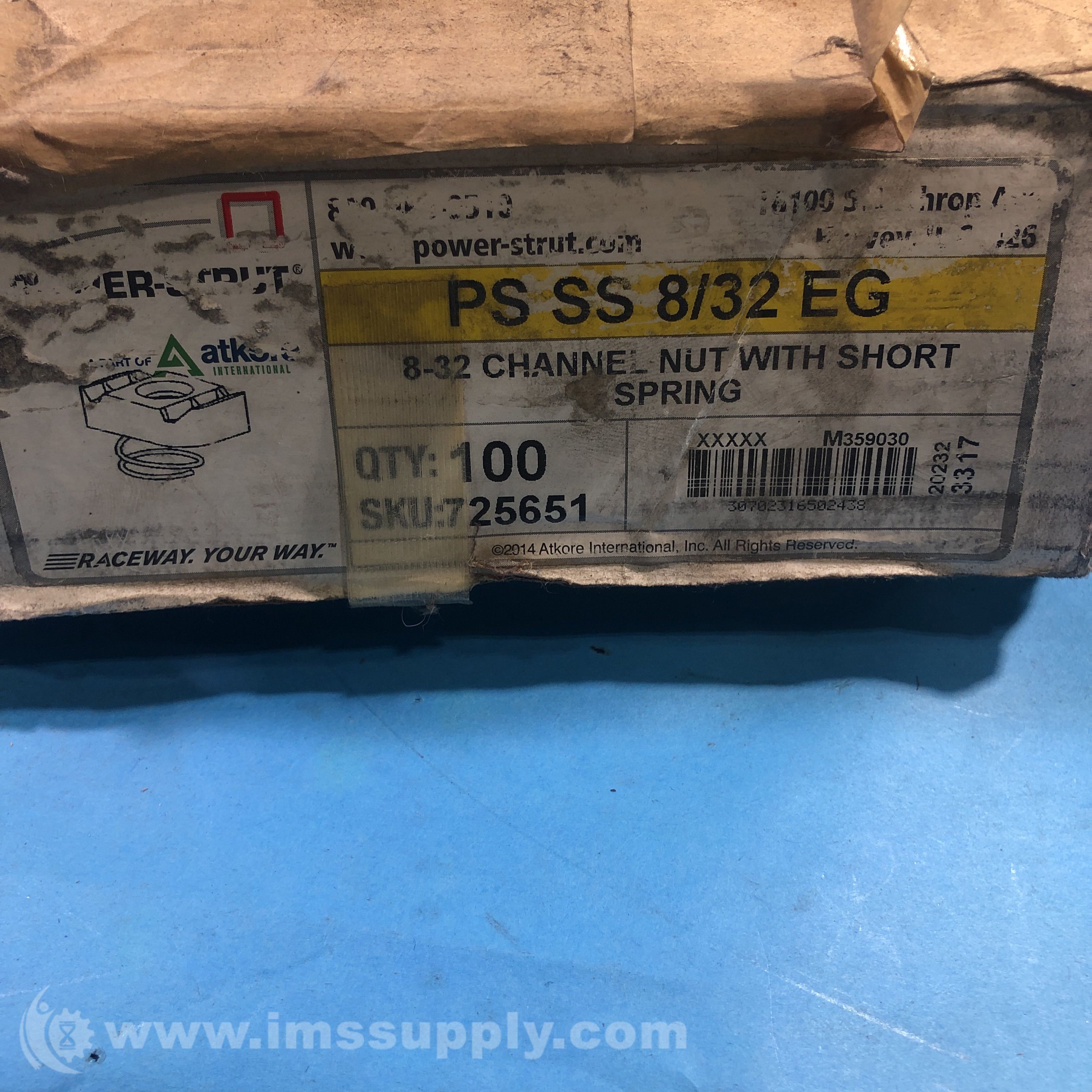 Powerstrut PSSS8/32EG Box of 100 Channel Nut with Short Spring IMS