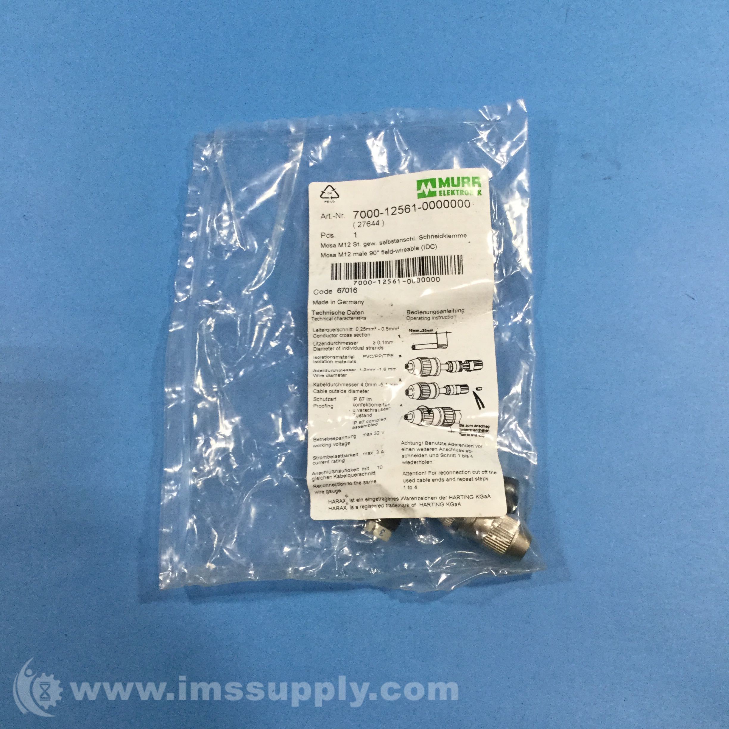 Murrelektronik 7000-12561-0000000 (27644) Connector, M12 Male - IMS Supply