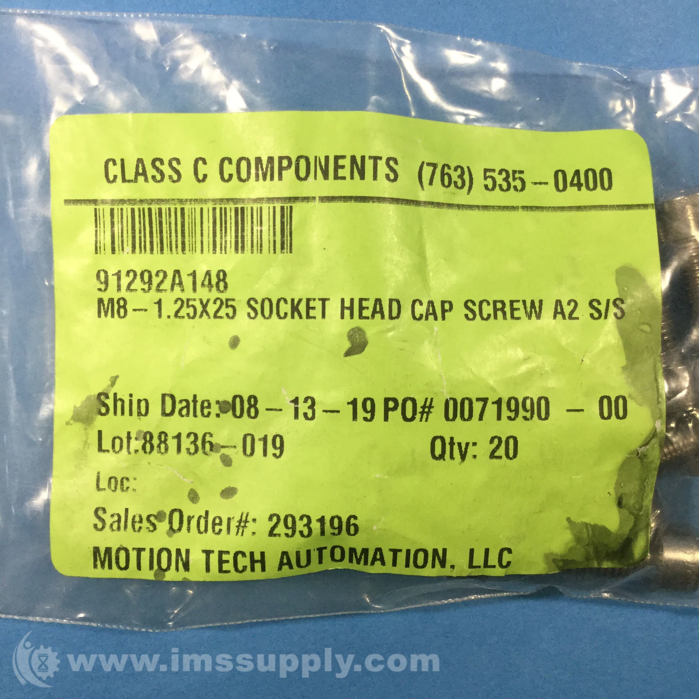 Motion Tech Automation 91292A148 Bag of 20 Scoket Head Cap Screw - IMS ...