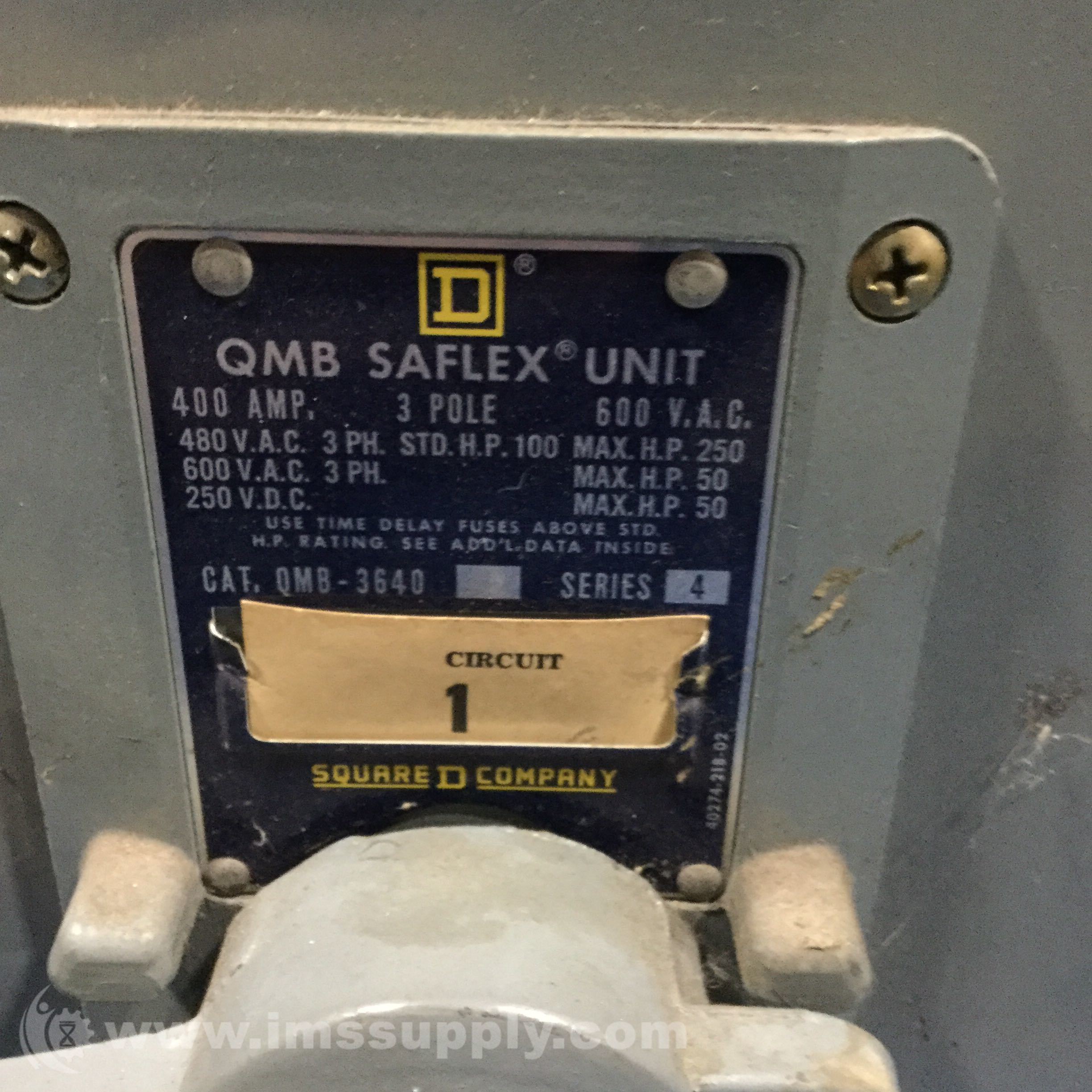 Square D QMB-3640 Panel Board Switch, 400 Amp, 3 Pole, 600 V AC - IMS ...