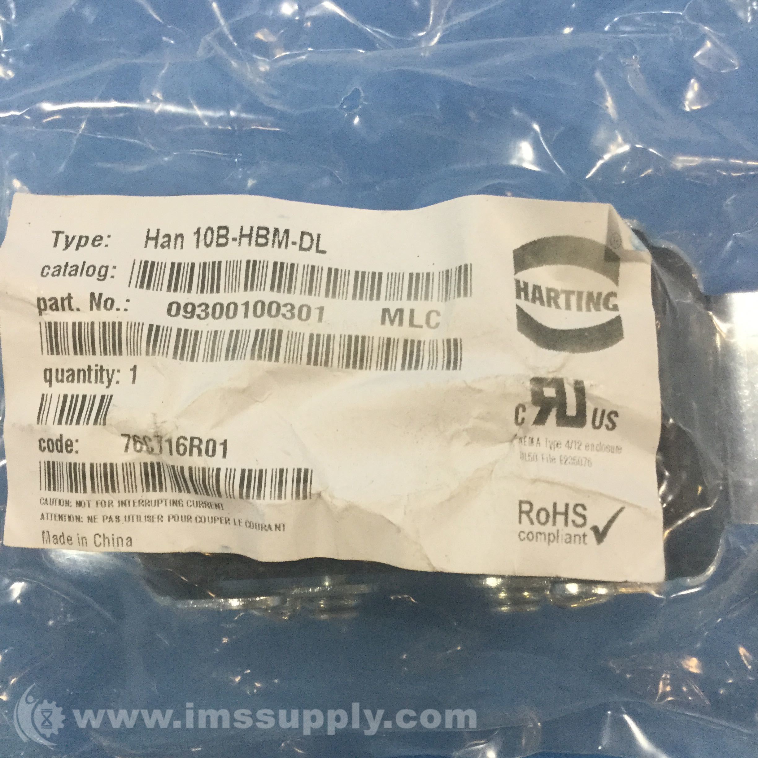 Harting 09-30-010-0301 Housing; Power Connector; Metal - IMS Supply