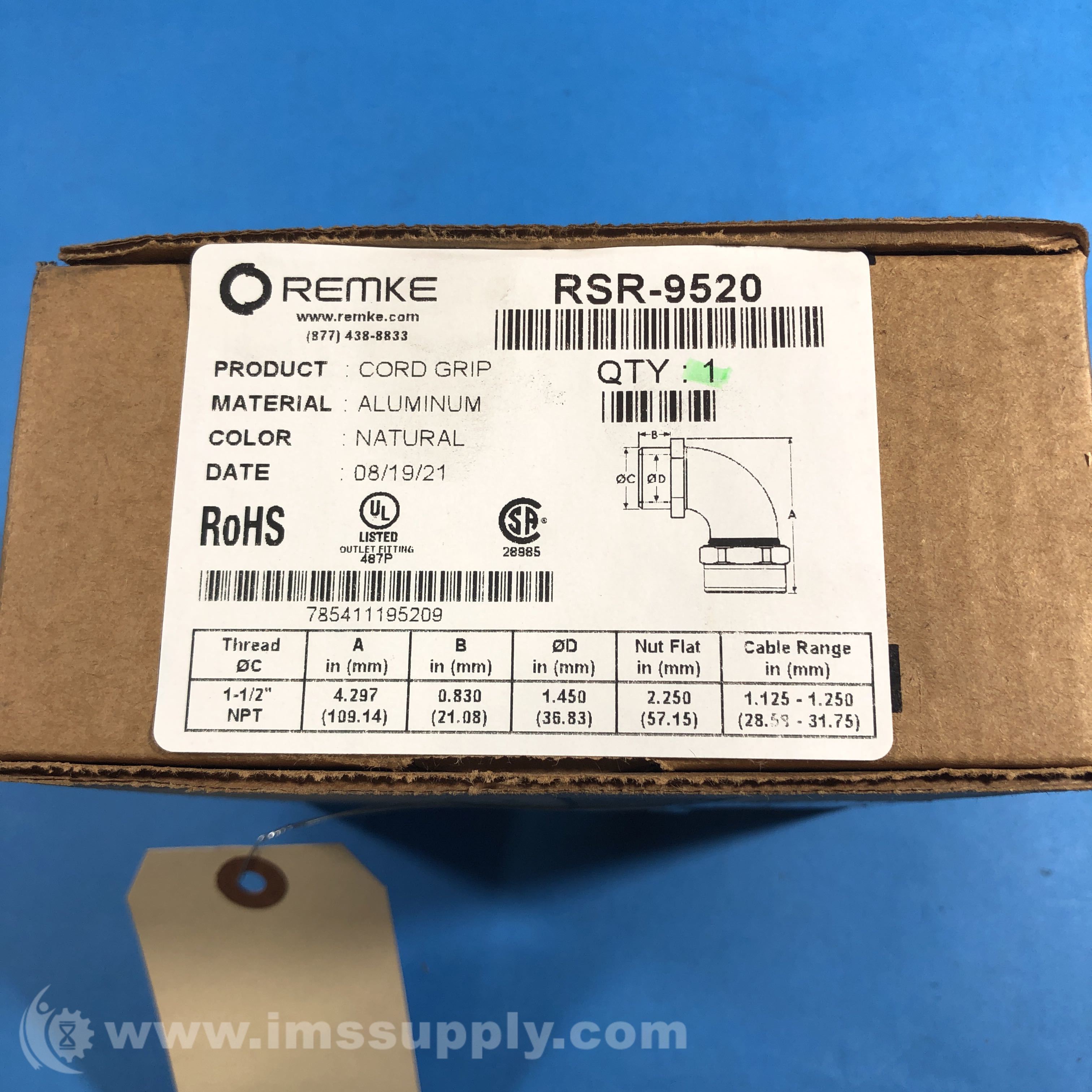 Remke RSR-9520 Pack of 2 Cord Grip Alum 90 Deg 1-1/2 NPT Cable R - IMS ...