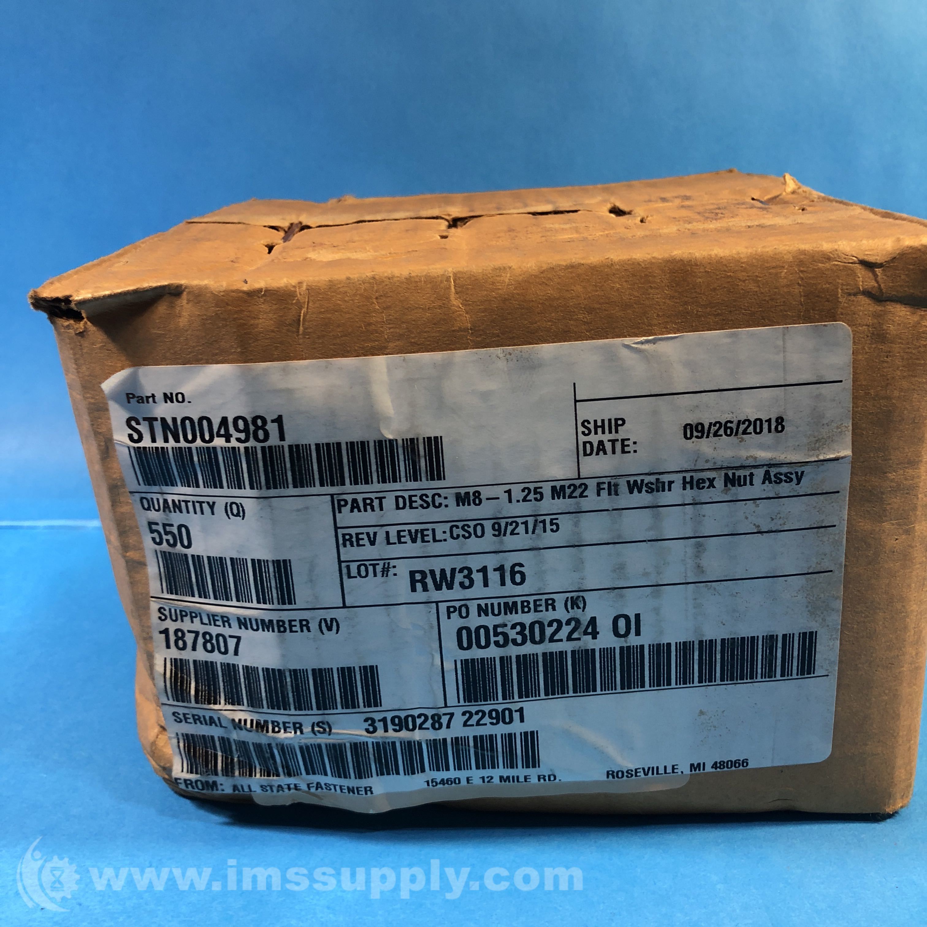 All State Fastener STN004981 Box of 550 Washer Hex Nut Assembly - IMS ...