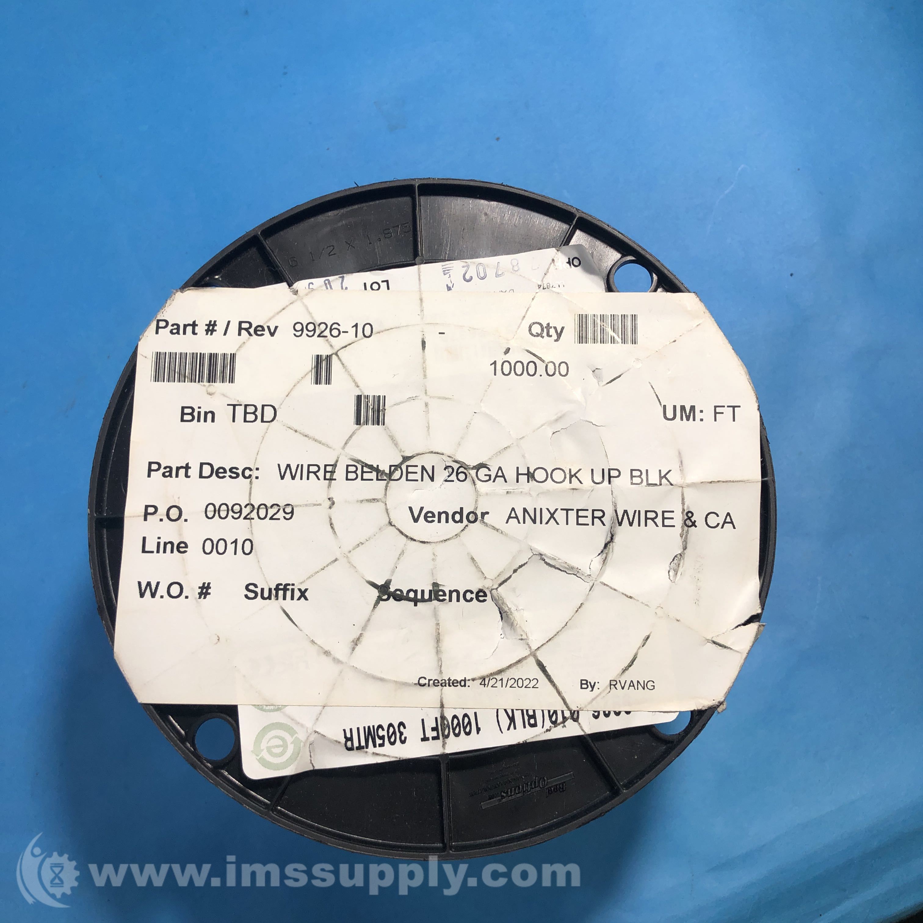 Anixter 992610 HookUp Wire, 1 Conductor, 26 AWG, 7x34 Strands IMS