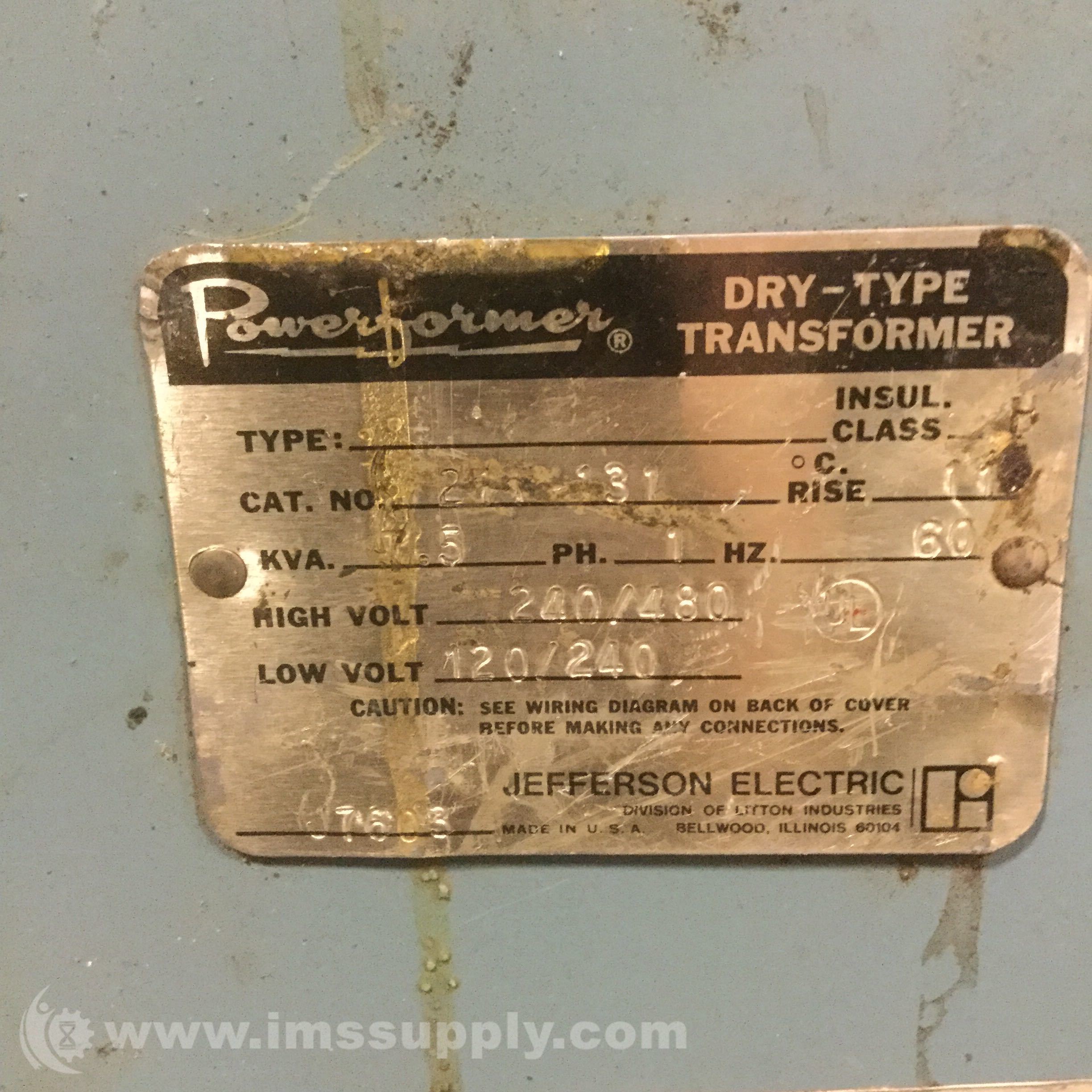 Jefferson Electric 211 131 7 5kkva Dry Type Transformer Ims